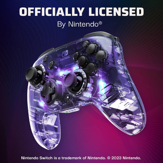Afterglow Wireless RGB Controller - Nintendo Switch/Switch Lite/Switch - OLED Model, Nintendo Switch 2, Prismatic LED Lighting, Full Motion Control Gamepad, Customizable Paddle Buttons, Rechargeable Battery, Translucent