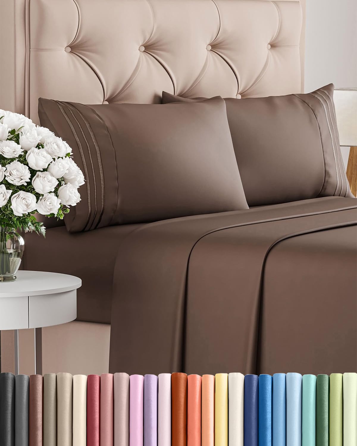 Full Size 4 Piece Sheet Set - Comfy Breathable & Cooling Sheets - Hotel Luxury Bed Sheets for Women & Men - Deep Pockets, Easy-Fit, Extra Soft and Wrinkle Free - Antique White Oeko-Tex Bed Sheet Set