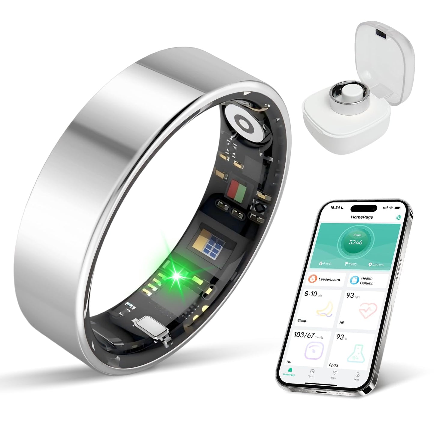 BIEMHA IP68 Waterproof Smart Ring - Fitness & Health Tracker with Sleep/Exercise Monitoring, Unisex for Women Men, iOS & Android Compatible, Long Lasting Battery Life, No Subscription (Silver, 11)