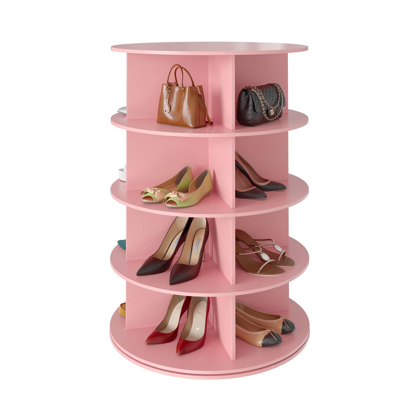 SpaceAid 7 Tier Rotating Shoe Rack Tower, Spinning Shoe Display Lazy Susan, Revolving 360 Shoe Rack Storage Round Carousel, Vertical Handbag Rotate Shoes Closet Organization (7-Tier White)