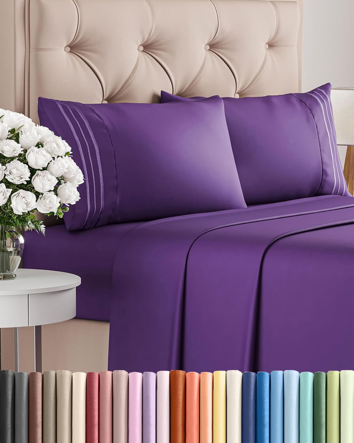 Full Size 4 Piece Sheet Set - Comfy Breathable & Cooling Sheets - Hotel Luxury Bed Sheets for Women & Men - Deep Pockets, Easy-Fit, Extra Soft and Wrinkle Free - Antique White Oeko-Tex Bed Sheet Set