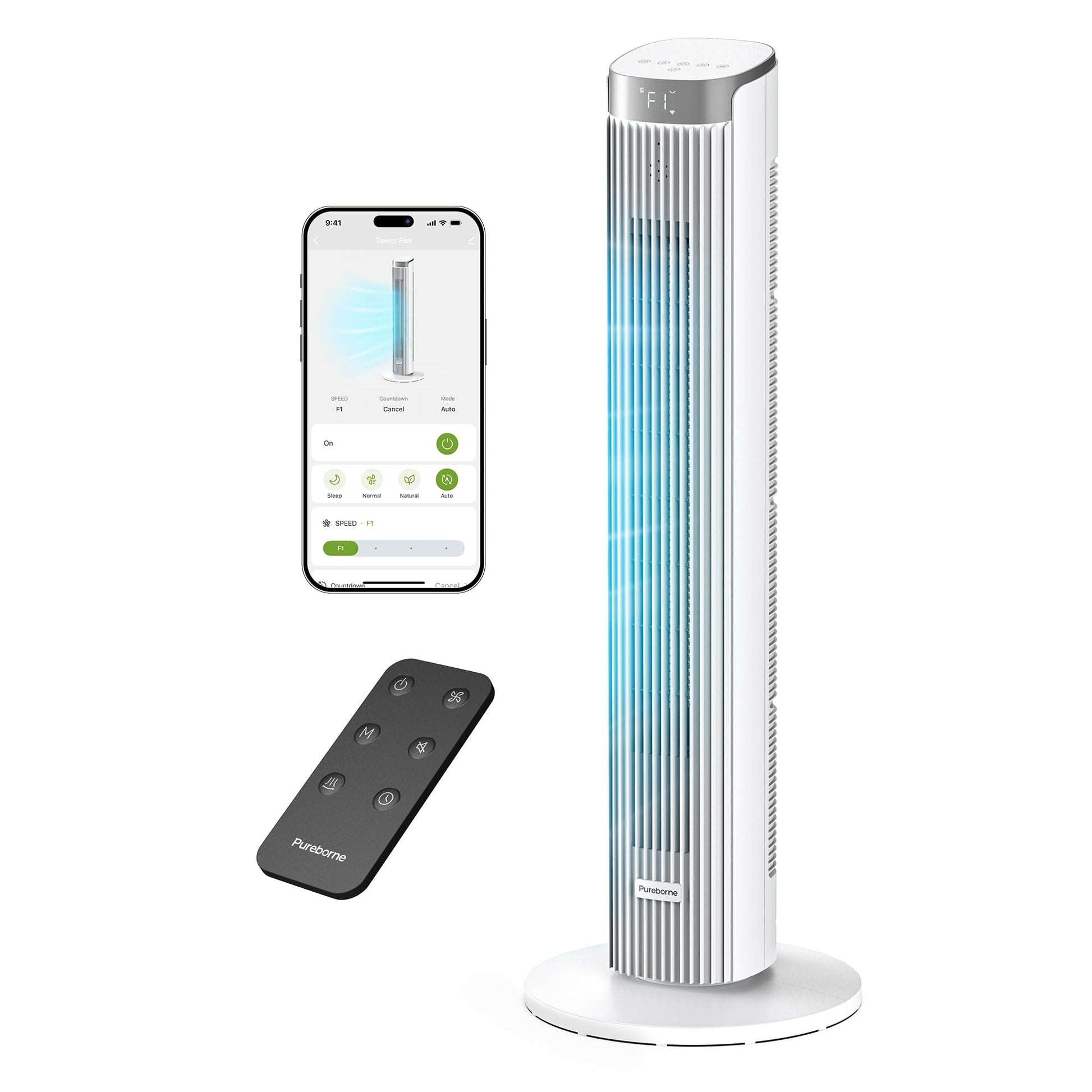 Tower Fan for Home Bedroom, 25dB Ultra-Quiet Sleep Mode, 25ft/s Smart Standing Fans, 90° Oscillating Floor Fan, Works with WiFi Voice Control, 4 Speeds 4 Modes, 12H Timer, 42” Black, 1 Pack