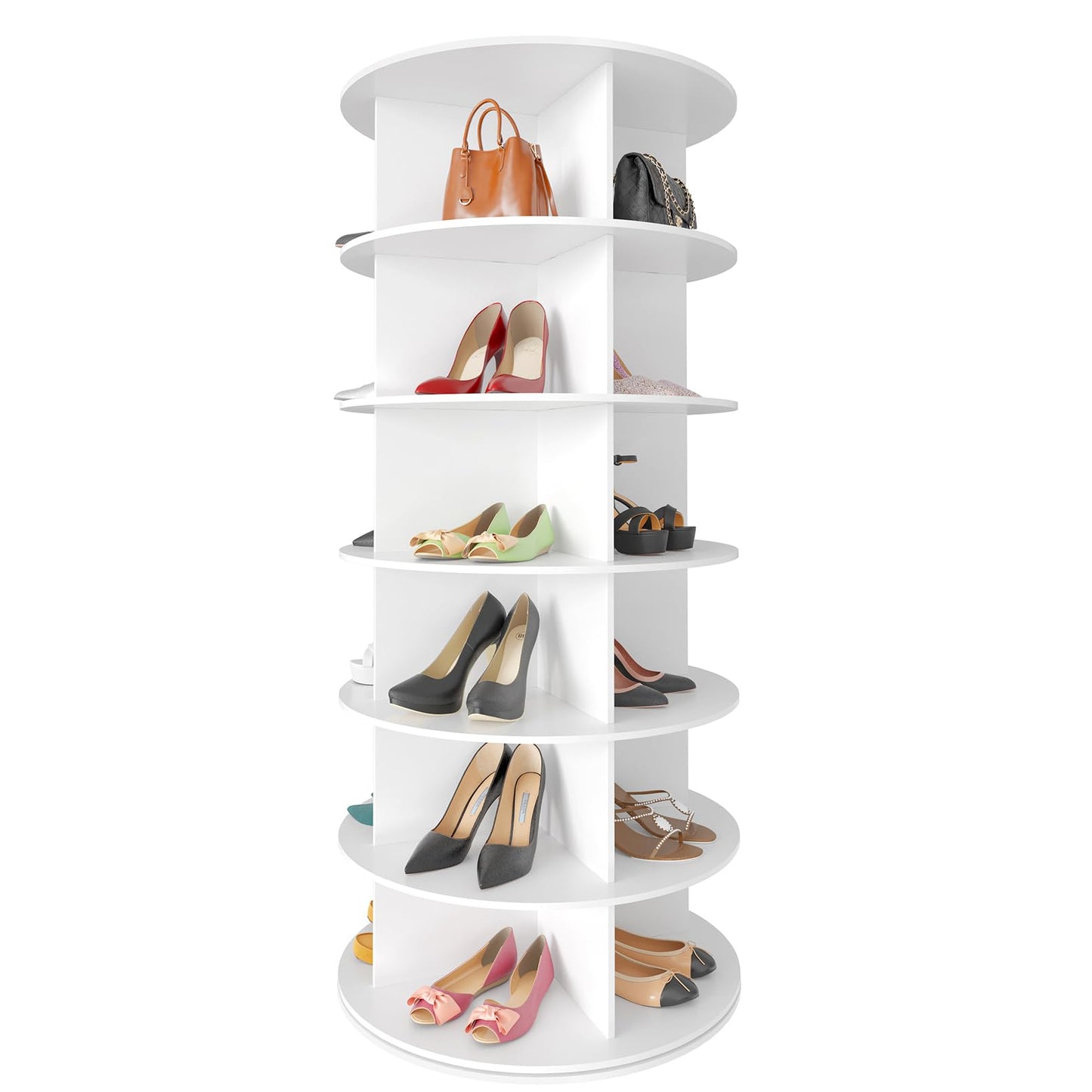 SpaceAid 7 Tier Rotating Shoe Rack Tower, Spinning Shoe Display Lazy Susan, Revolving 360 Shoe Rack Storage Round Carousel, Vertical Handbag Rotate Shoes Closet Organization (7-Tier White)
