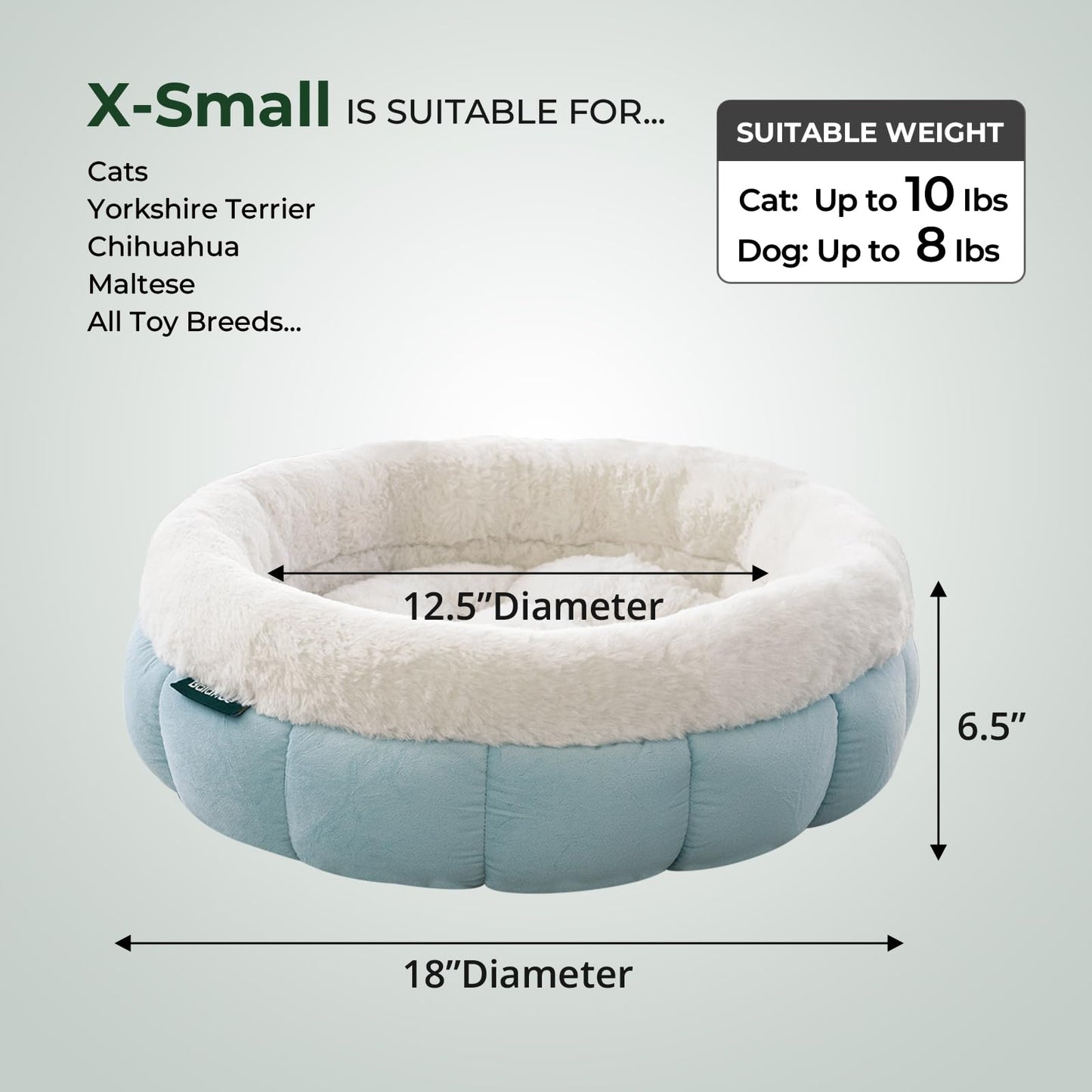 BALANCE Cat Beds for Indoor Cats, Washable Round Cat Bed, Cute Kitten Bed with Anti-Slip Bottom for Kitty and Puppy, 18 Inches, Dream Blue