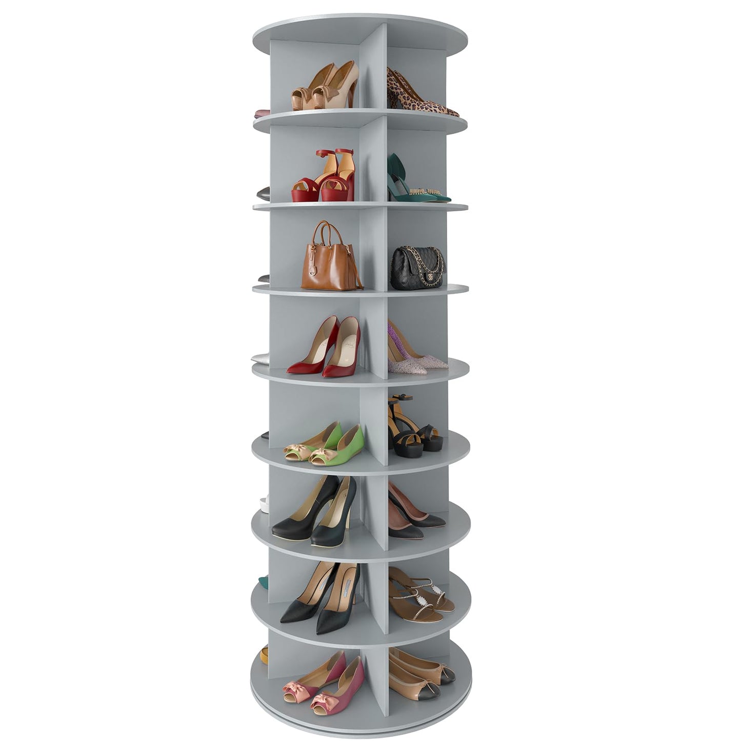 SpaceAid 7 Tier Rotating Shoe Rack Tower, Spinning Shoe Display Lazy Susan, Revolving 360 Shoe Rack Storage Round Carousel, Vertical Handbag Rotate Shoes Closet Organization (7-Tier White)
