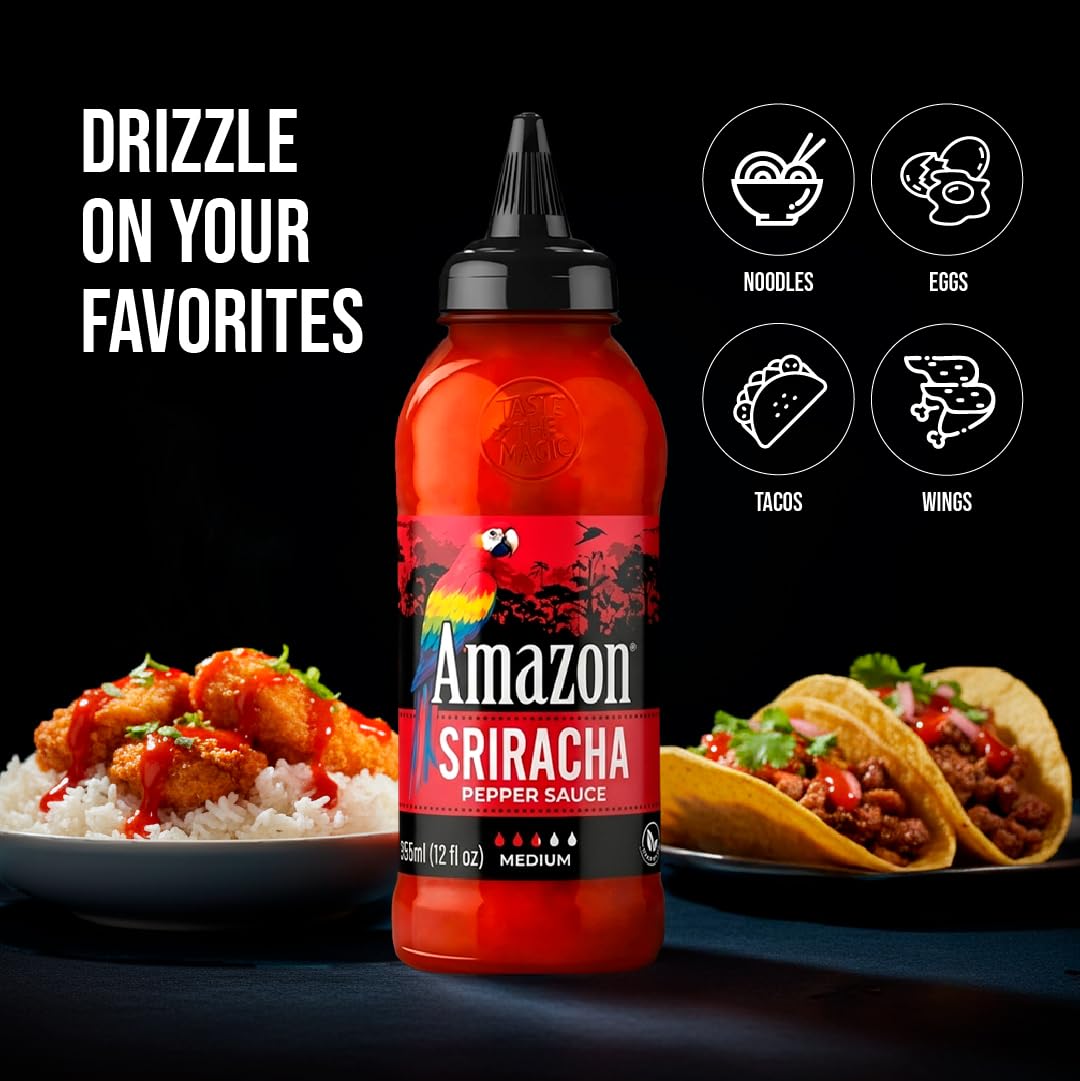 Amazon Sriracha Hot Sauce, Medium Spice, 12 oz (1 Pack)