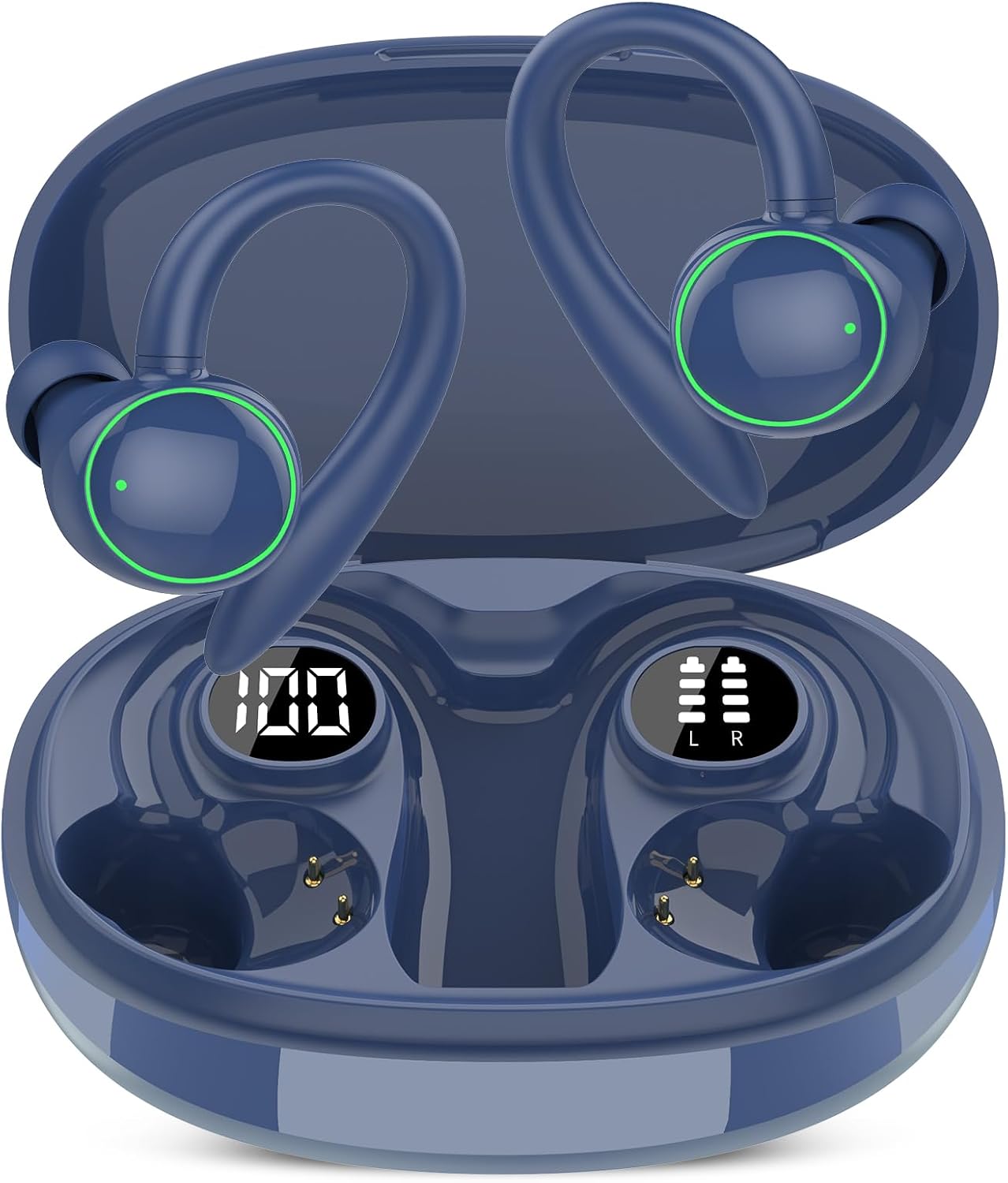 Wireless Earbuds, Bluetooth 5.4 Headphones Sport, Over Ear Buds With ENC Noise Cancelling Mic, 48H, Wireless Earphone With Earhooks, Stereo Deep Bass, IP7 Waterproof Headset for Workout Running, Blue