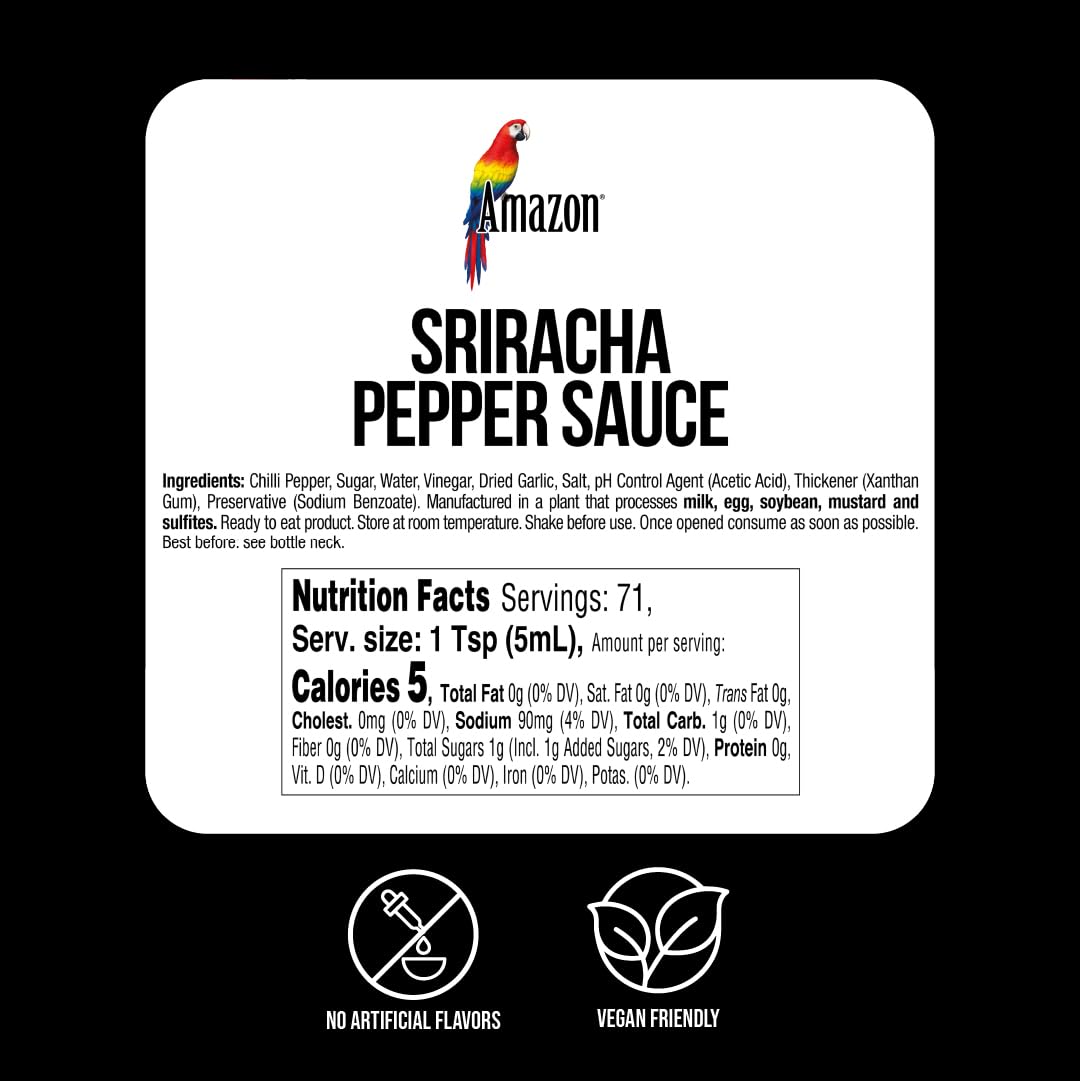 Amazon Sriracha Hot Sauce, Medium Spice, 12 oz (1 Pack)