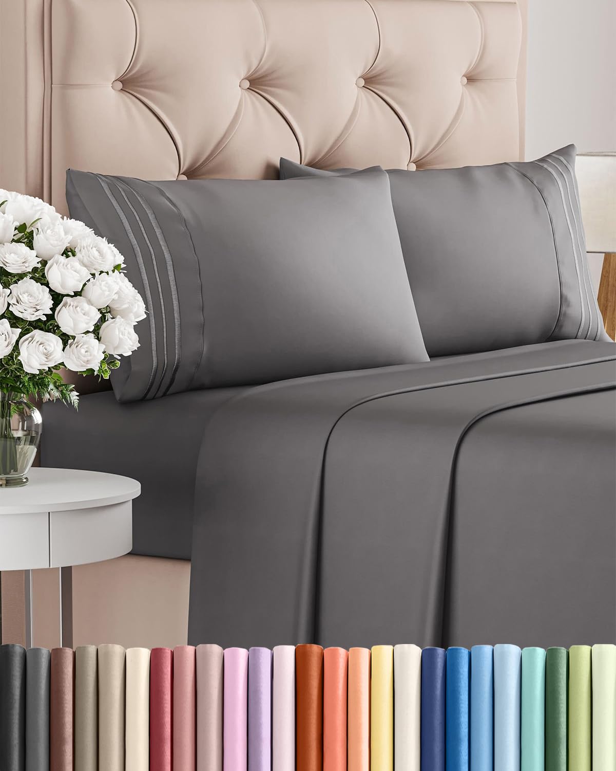 Full Size 4 Piece Sheet Set - Comfy Breathable & Cooling Sheets - Hotel Luxury Bed Sheets for Women & Men - Deep Pockets, Easy-Fit, Extra Soft and Wrinkle Free - Antique White Oeko-Tex Bed Sheet Set
