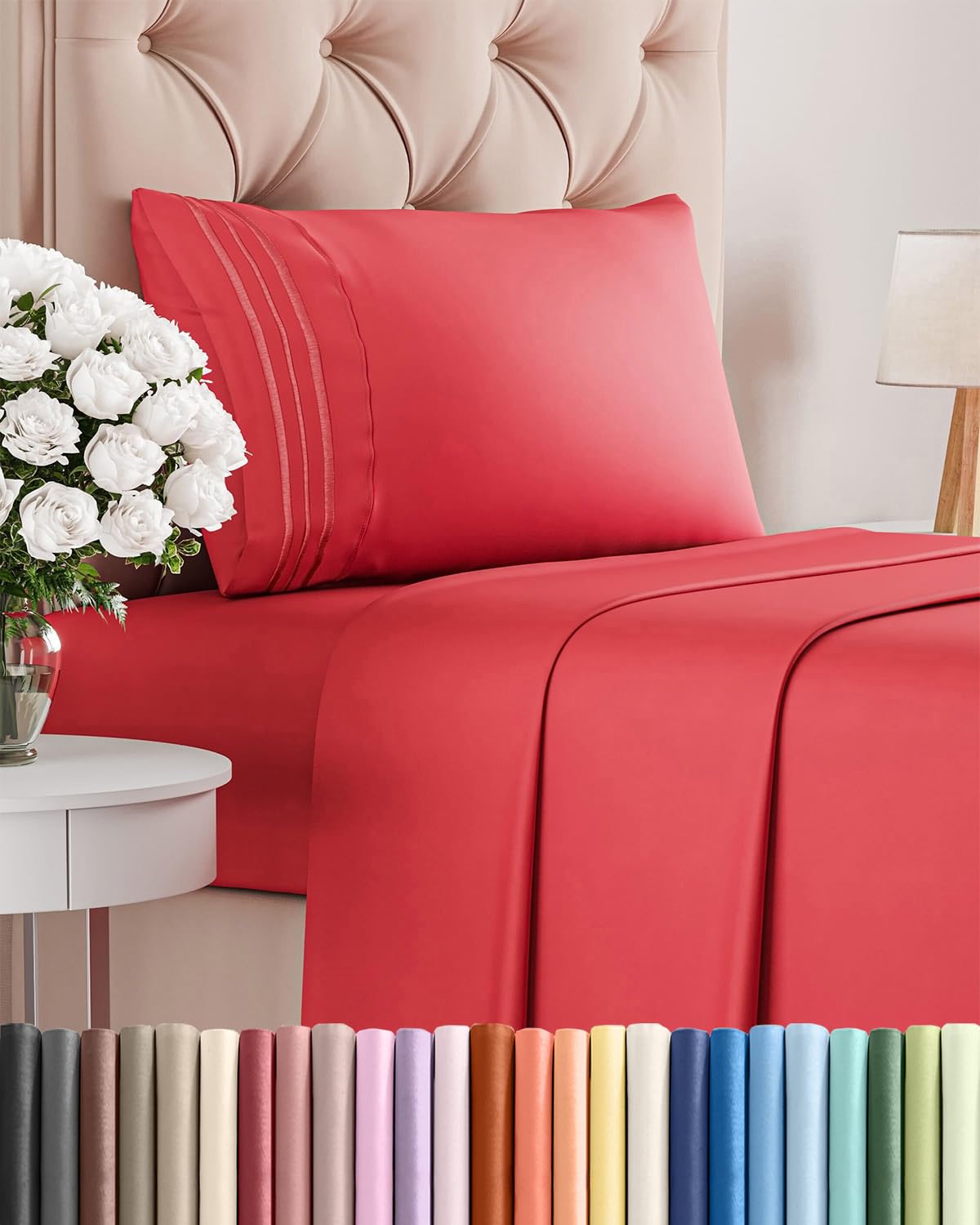Full Size 4 Piece Sheet Set - Comfy Breathable & Cooling Sheets - Hotel Luxury Bed Sheets for Women & Men - Deep Pockets, Easy-Fit, Extra Soft and Wrinkle Free - Antique White Oeko-Tex Bed Sheet Set