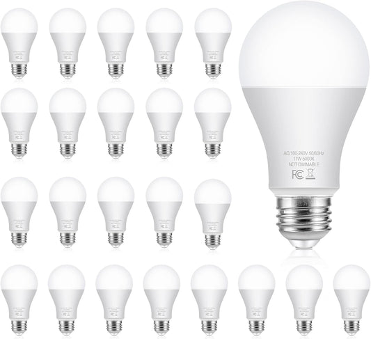 24-Pack LED Light Bulbs 100 Watt Equivalent A19 Daylight White 5000K, No Flicker Standard E26 Edison Medium Screw Base Bulbs, 1100Lumens, Non Dimmable Energy Efficient Light Bulbs For Bedroom