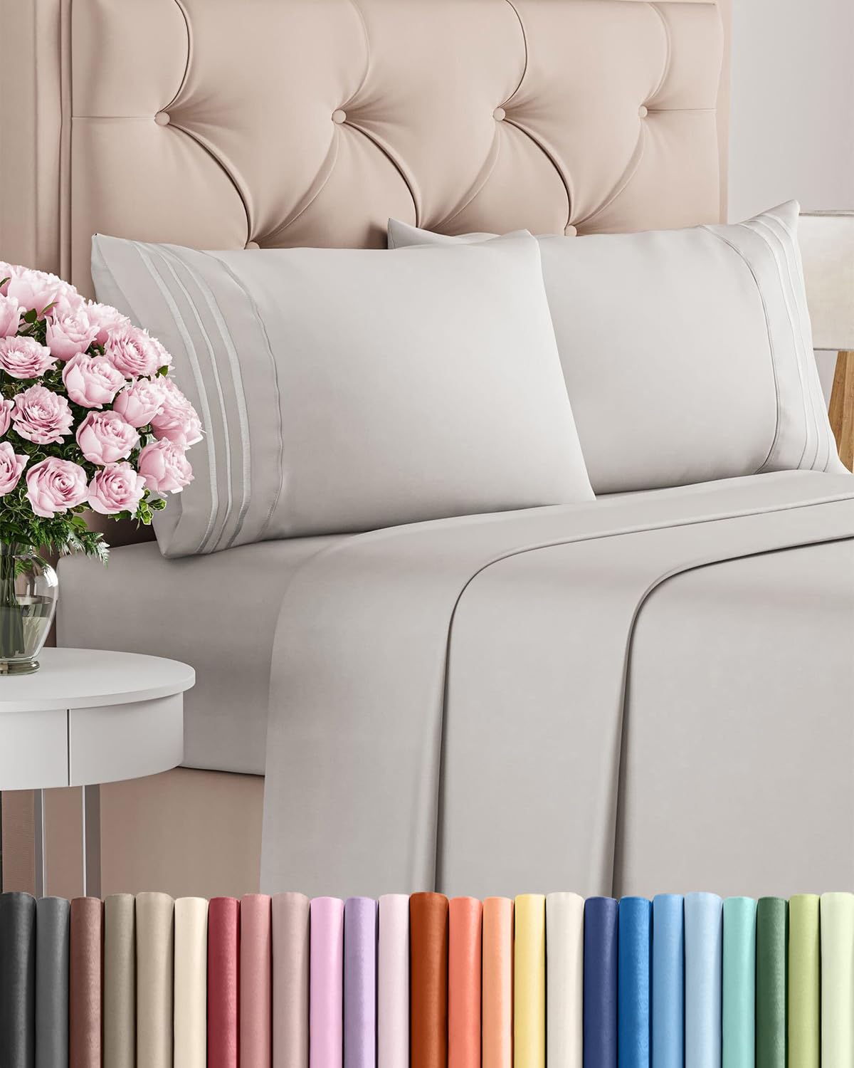 Full Size 4 Piece Sheet Set - Comfy Breathable & Cooling Sheets - Hotel Luxury Bed Sheets for Women & Men - Deep Pockets, Easy-Fit, Extra Soft and Wrinkle Free - Antique White Oeko-Tex Bed Sheet Set