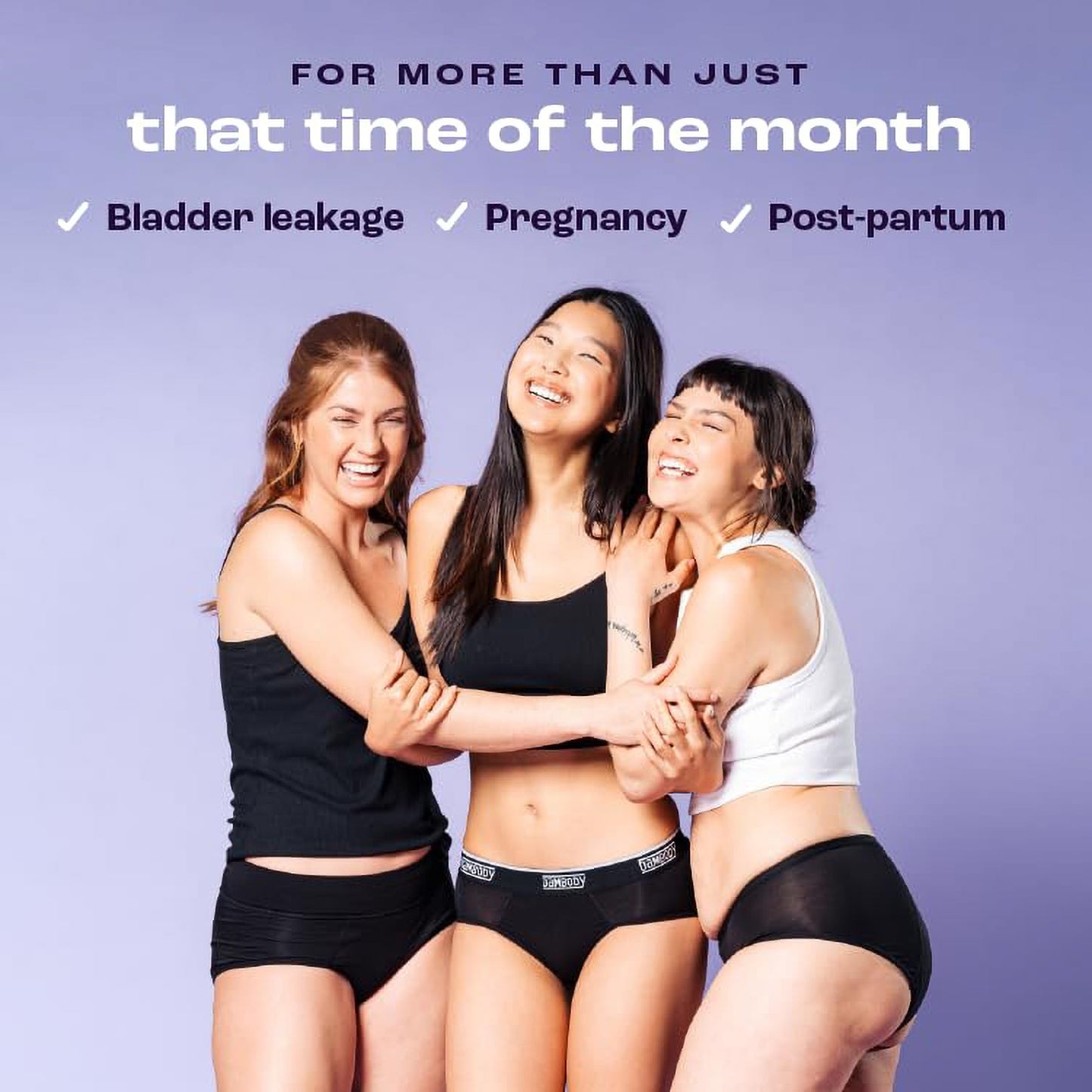 Bambody Absorbent Panties, Period Underwear for Women and Teens - All-Day Long - Overnight Protection-, Leakproof - Medium - 3 Pack: Black (High Waist)
