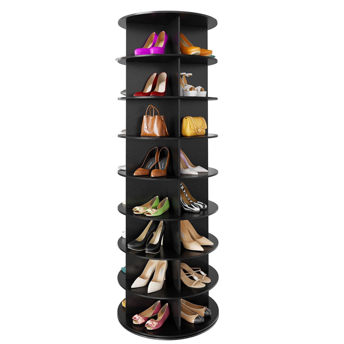 SpaceAid 7 Tier Rotating Shoe Rack Tower, Spinning Shoe Display Lazy Susan, Revolving 360 Shoe Rack Storage Round Carousel, Vertical Handbag Rotate Shoes Closet Organization (7-Tier White)