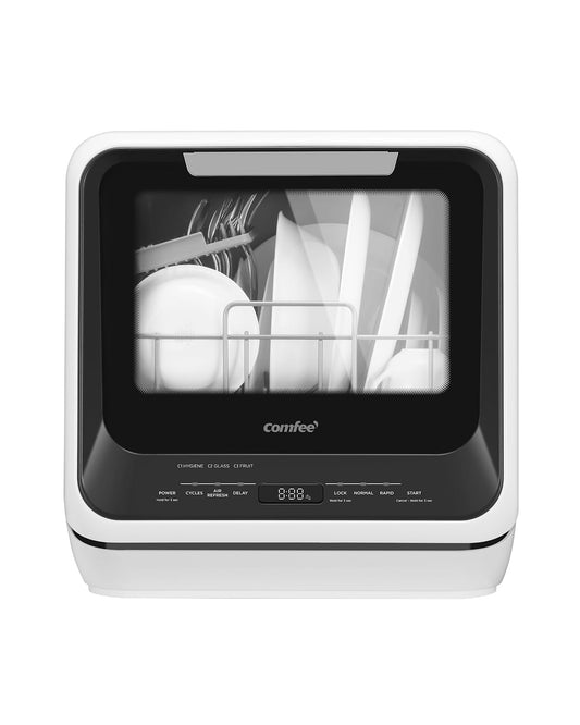 COMFEE' Portable Mini Dishwasher Countertop with 1.32Gal Built-in Water Tank for Apartments& RVs, No Hookup Needed, 6 Programs, 360° Dual Spray, 162℉ High-Temp& Air-Dry Function
