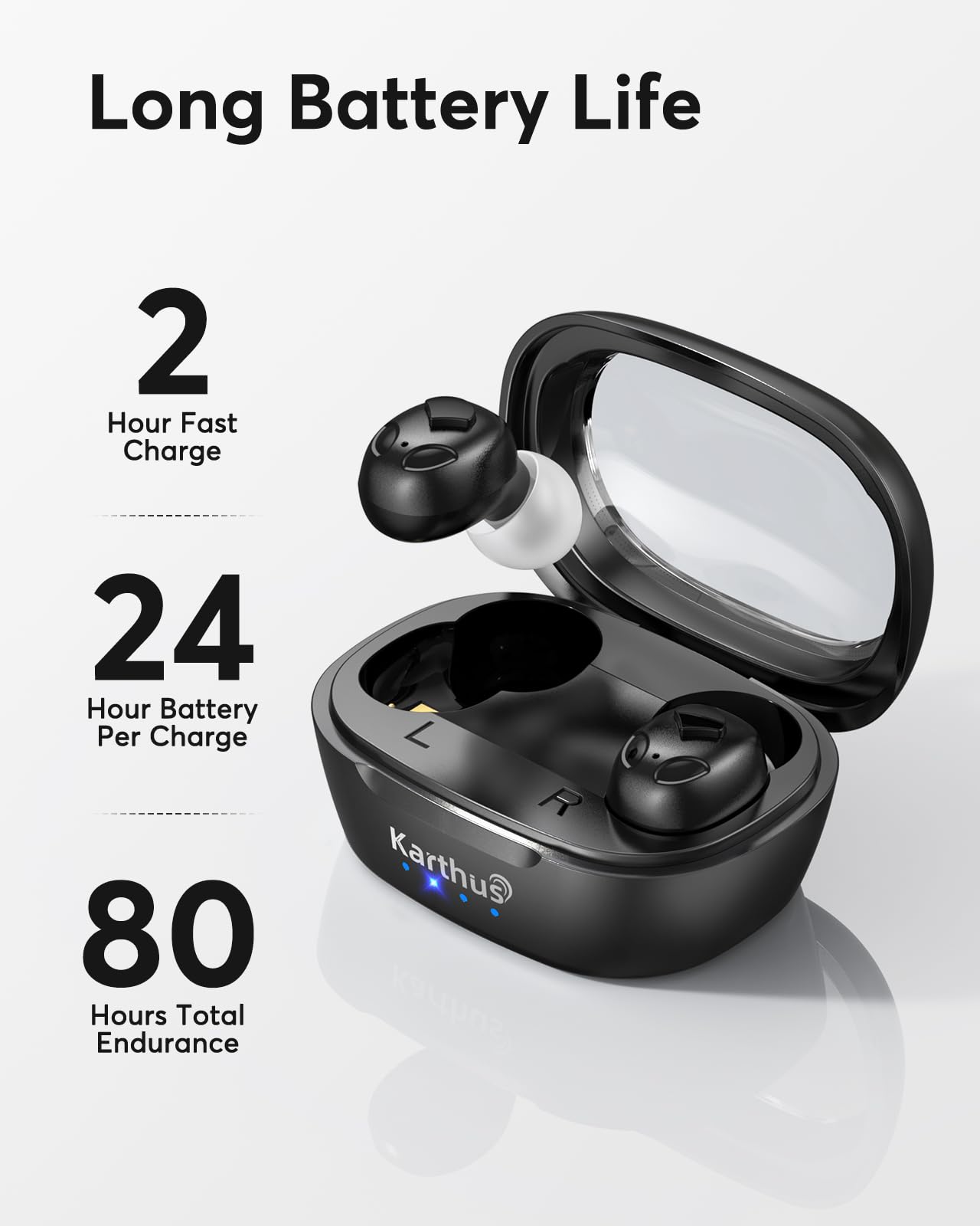 Karthus OTC Hearing Aids for Seniors & Adults, Rechargeable Hearing Aids with Noise Cancelling & Clear Sound, 16-Channel Digital DSP & 2 Environment Modes, 80+ Hour Battery Life, Comfort-Fit, Black