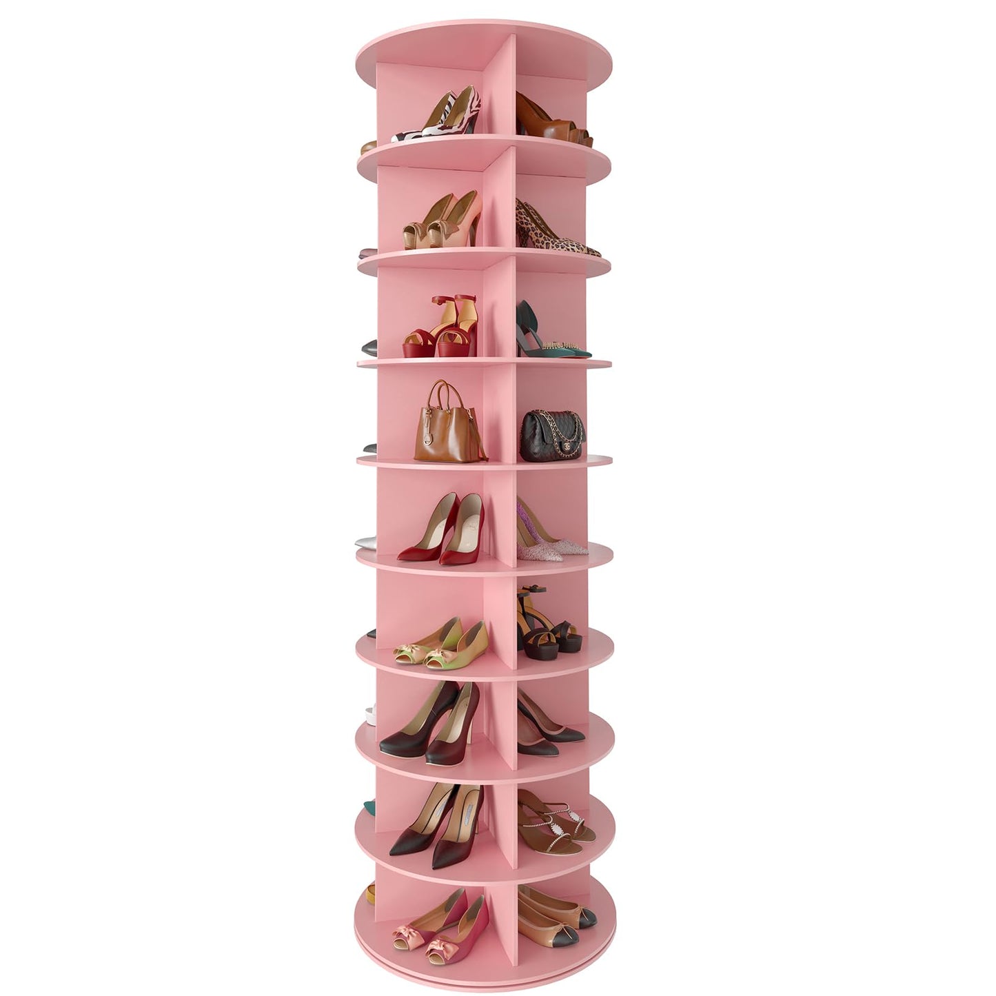 SpaceAid 7 Tier Rotating Shoe Rack Tower, Spinning Shoe Display Lazy Susan, Revolving 360 Shoe Rack Storage Round Carousel, Vertical Handbag Rotate Shoes Closet Organization (7-Tier White)