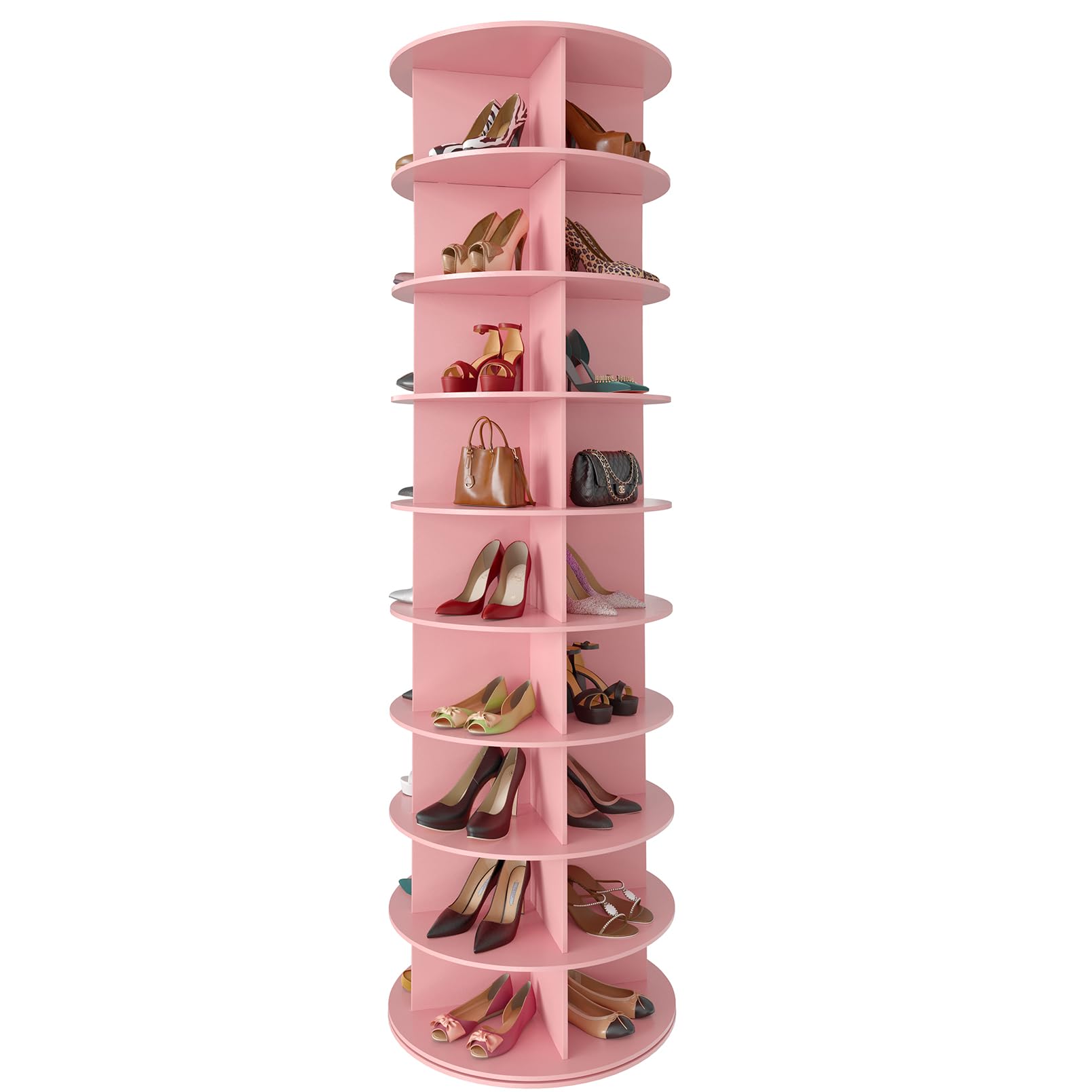 SpaceAid 7 Tier Rotating Shoe Rack Tower, Spinning Shoe Display Lazy Susan, Revolving 360 Shoe Rack Storage Round Carousel, Vertical Handbag Rotate Shoes Closet Organization (7-Tier White)