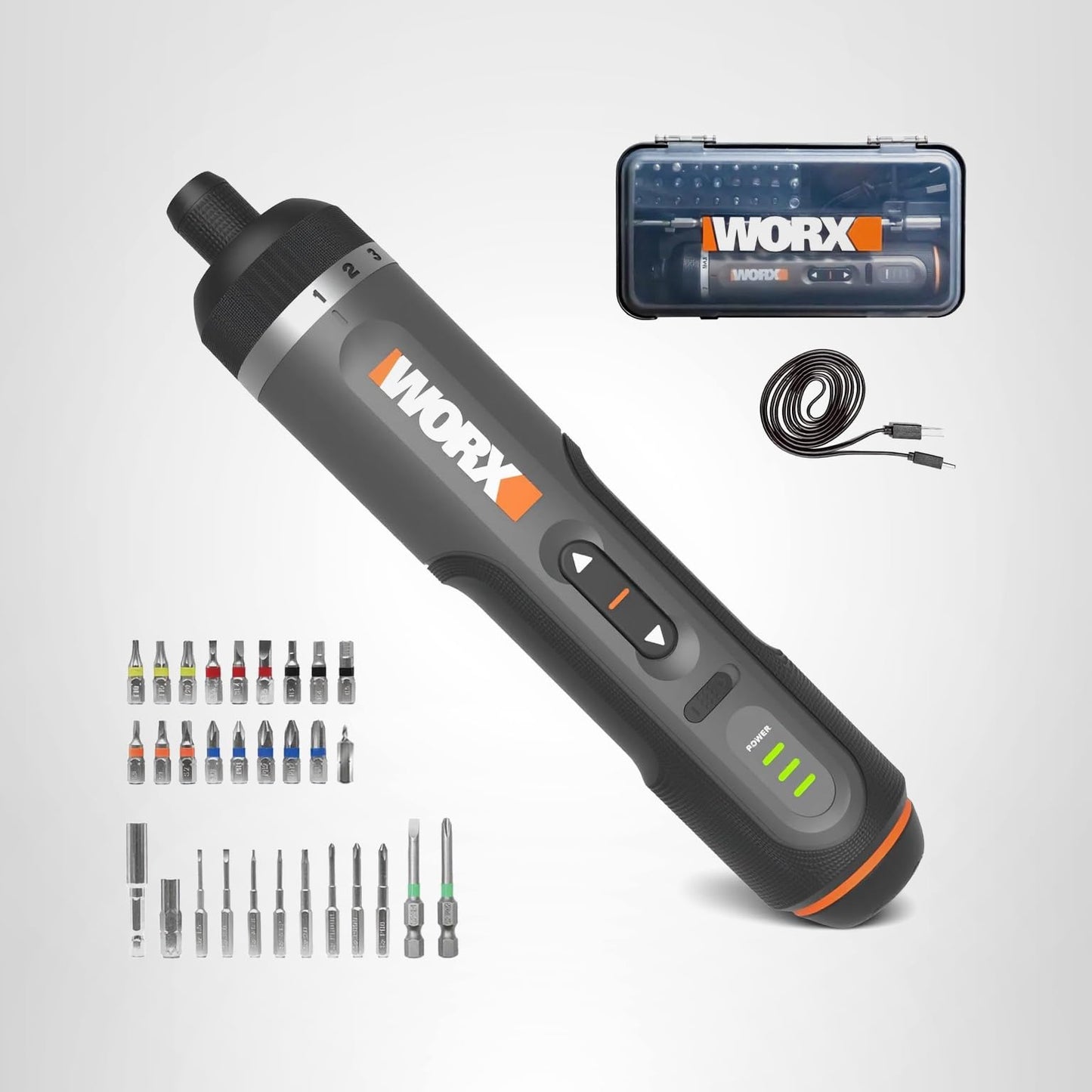 WORX WX242L 4V Lithium Screwdriver - 30-Piece Accessory Kit - Cordless Electric Driver - Rechargeable Battery - Black/Silver - Home DIY, Assembly, Furniture Installation, Repairs, Professional Use