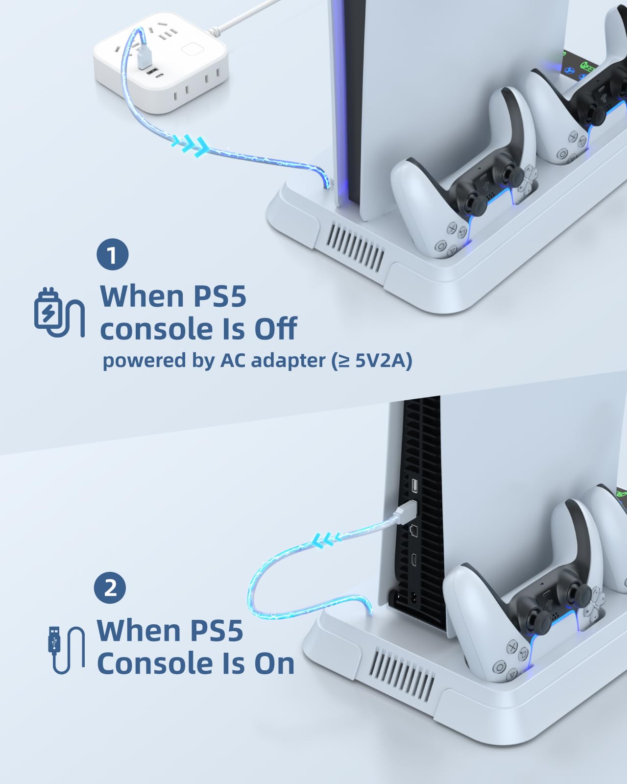 Lictin Cooling Station and Console Stand for PS5/Pro/Slim, Controller Charging Station for PlayStation 5 Console, PS 5 Stand with Controller Charger for Disc & Digital, PS5 Holder with Cooling Fan
