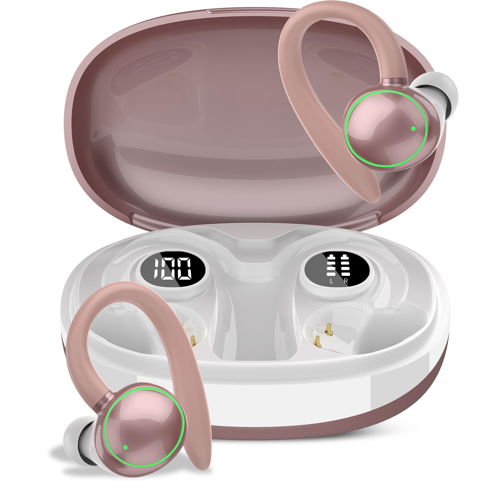 Wireless Earbuds, Bluetooth 5.4 Headphones Sport, Over Ear Buds With ENC Noise Cancelling Mic, 48H, Wireless Earphone With Earhooks, Stereo Deep Bass, IP7 Waterproof Headset for Workout Running, Blue