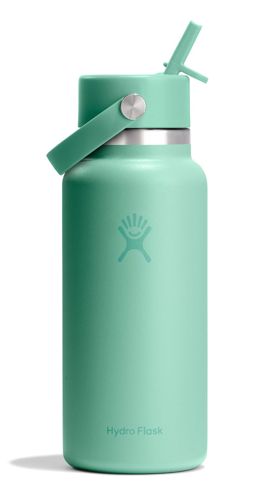 Hydro Flask Water Bottle - Insulated Stainless Steel - Wide Mouth Flex Straw Lid, Non Spill, Leakproof and Refillable in 32 Oz Mermaid Green