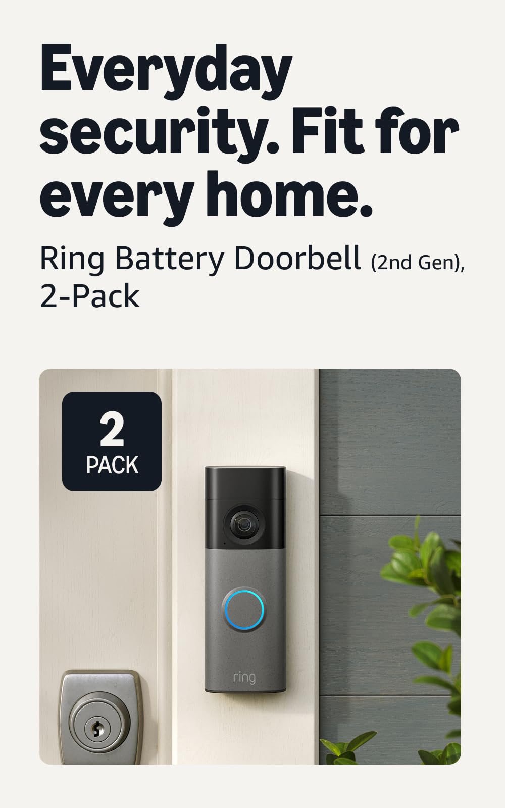 Ring Battery Doorbell (newest model), Retinal 2K with wide-angle video, up to 6x Enhanced Zoom, Two-Way Talk, and Built-In Battery, 2-pack Speckled Gray