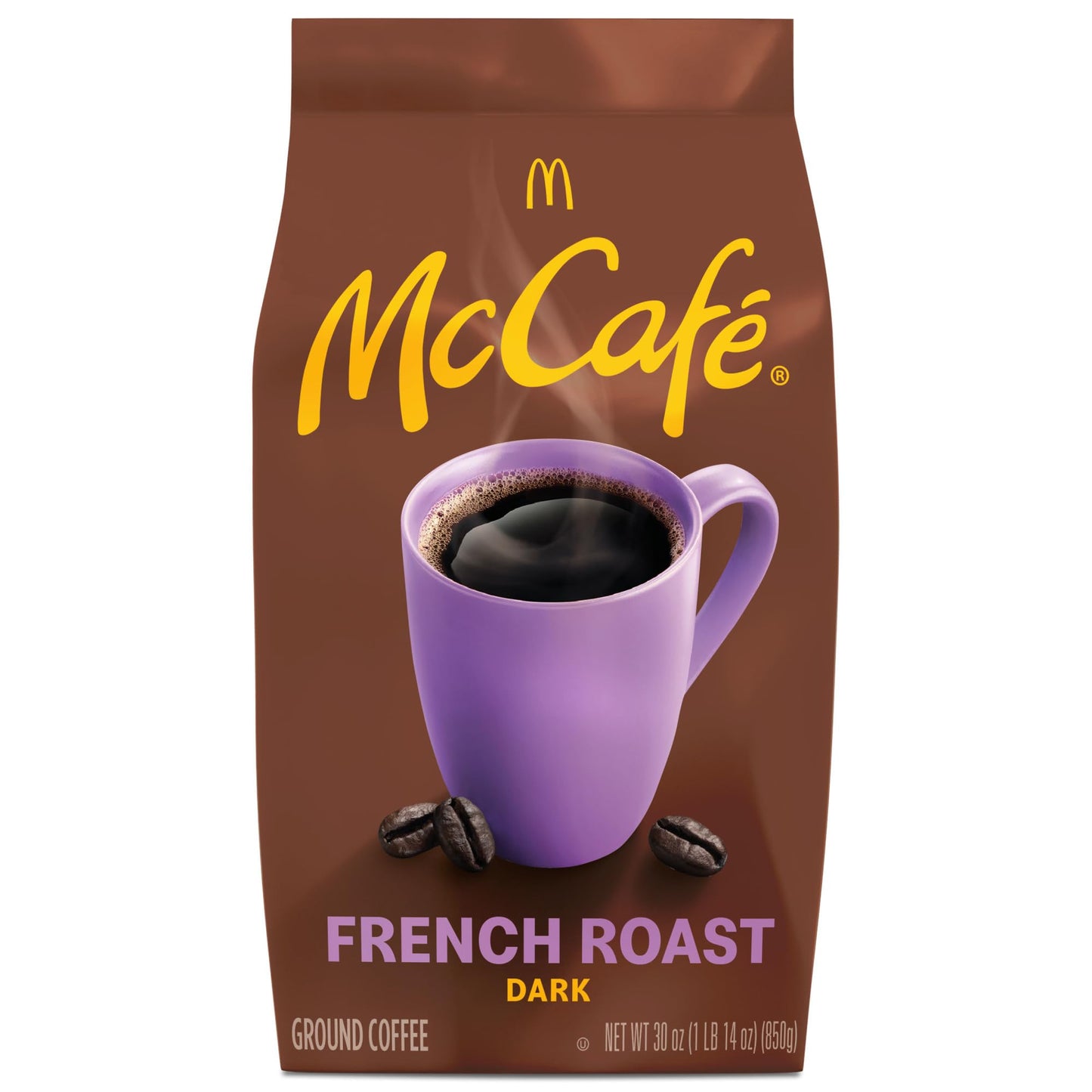 McCafe French Roast, Ground Coffee, Dark Roast, Dark Cocoa Flavor Hints, Premium Quality, Responsibly Sourced, Kosher Certified, 30oz. Bag