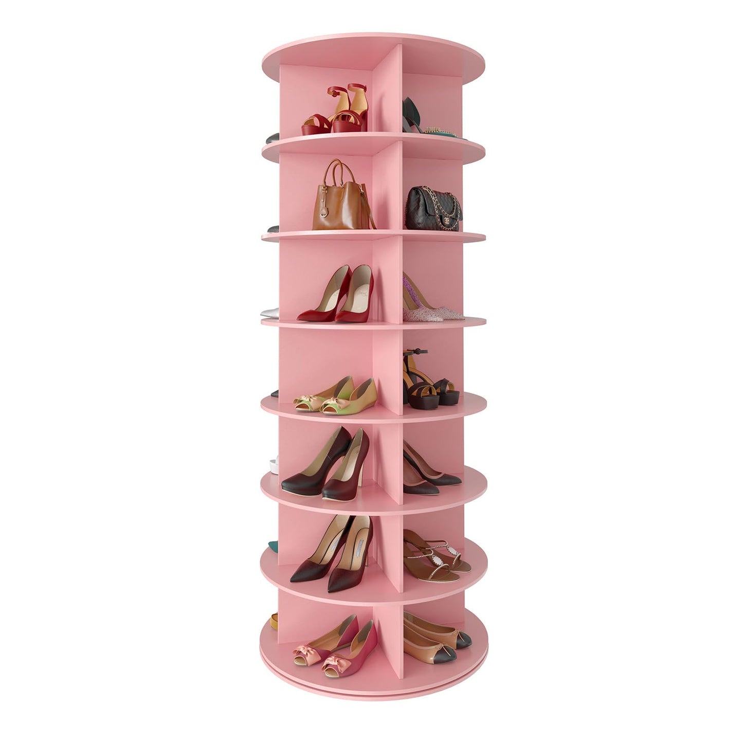SpaceAid 7 Tier Rotating Shoe Rack Tower, Spinning Shoe Display Lazy Susan, Revolving 360 Shoe Rack Storage Round Carousel, Vertical Handbag Rotate Shoes Closet Organization (7-Tier White)