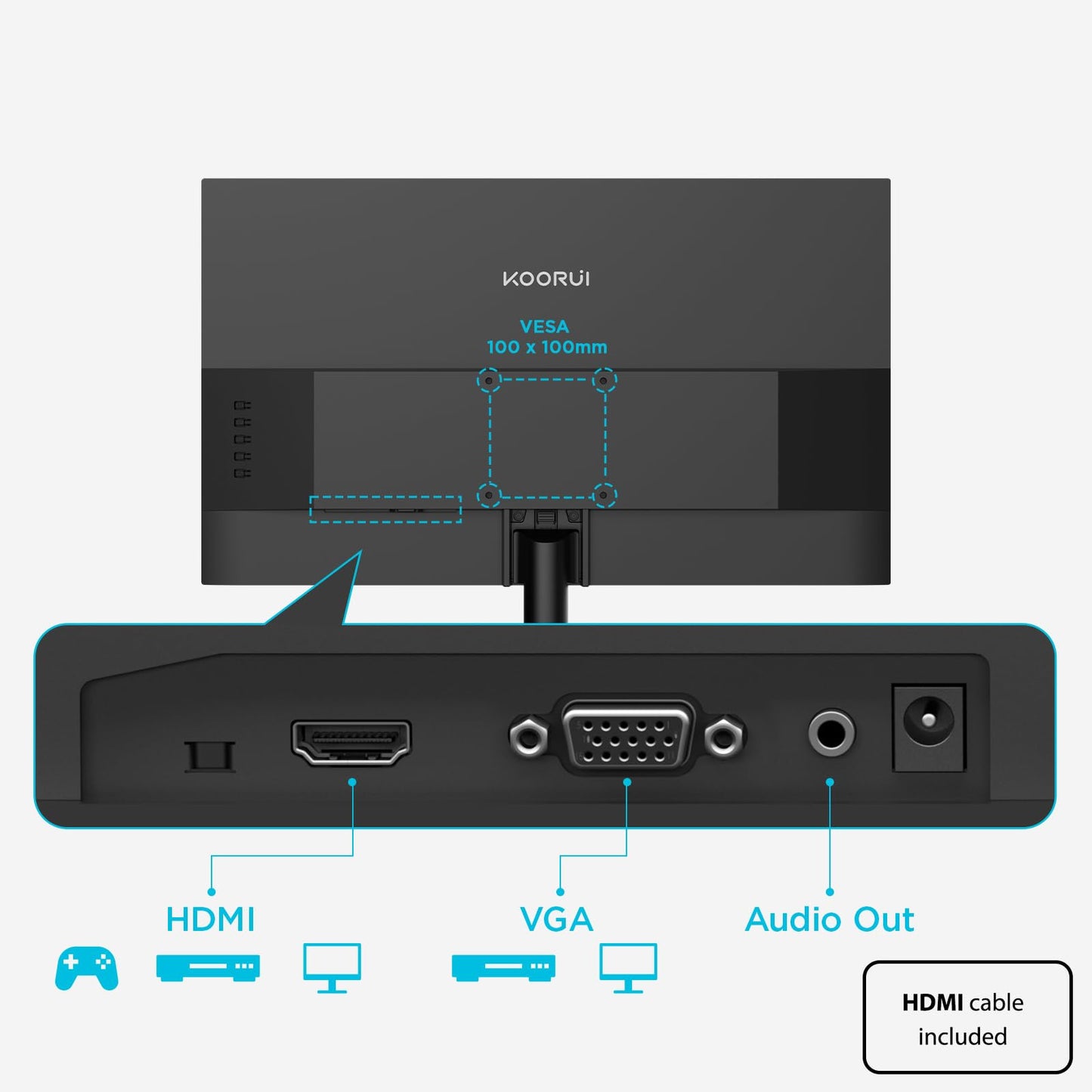 KOORUI 24-inch Computer Monitor Full HD 1920 x 1080p 100Hz VA Display 4000:1 Contrast Ratio with HDMI VGA, TÜV Rheinland Certified, 100 x 100 mm VESA Mountable, Ultra-Slim Design, Tilt, Black, E2412F