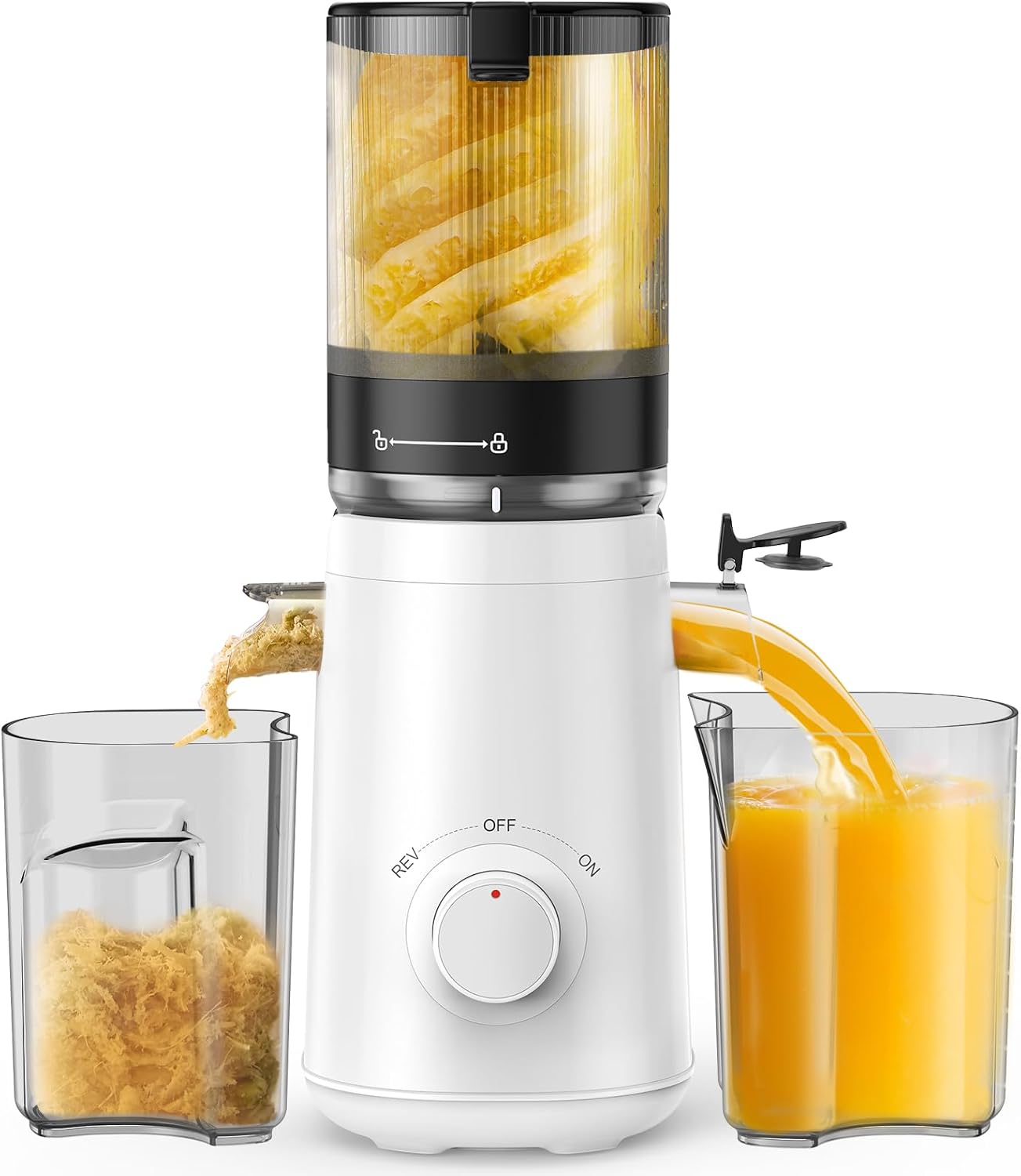 TUUMIIST Cold Press Juicer Machine, 5.8 Inch Extra Large Feed Chute for Whole Fruits, Easy to Clean Slow Juicer, High Yield, BPA Free - Classic White