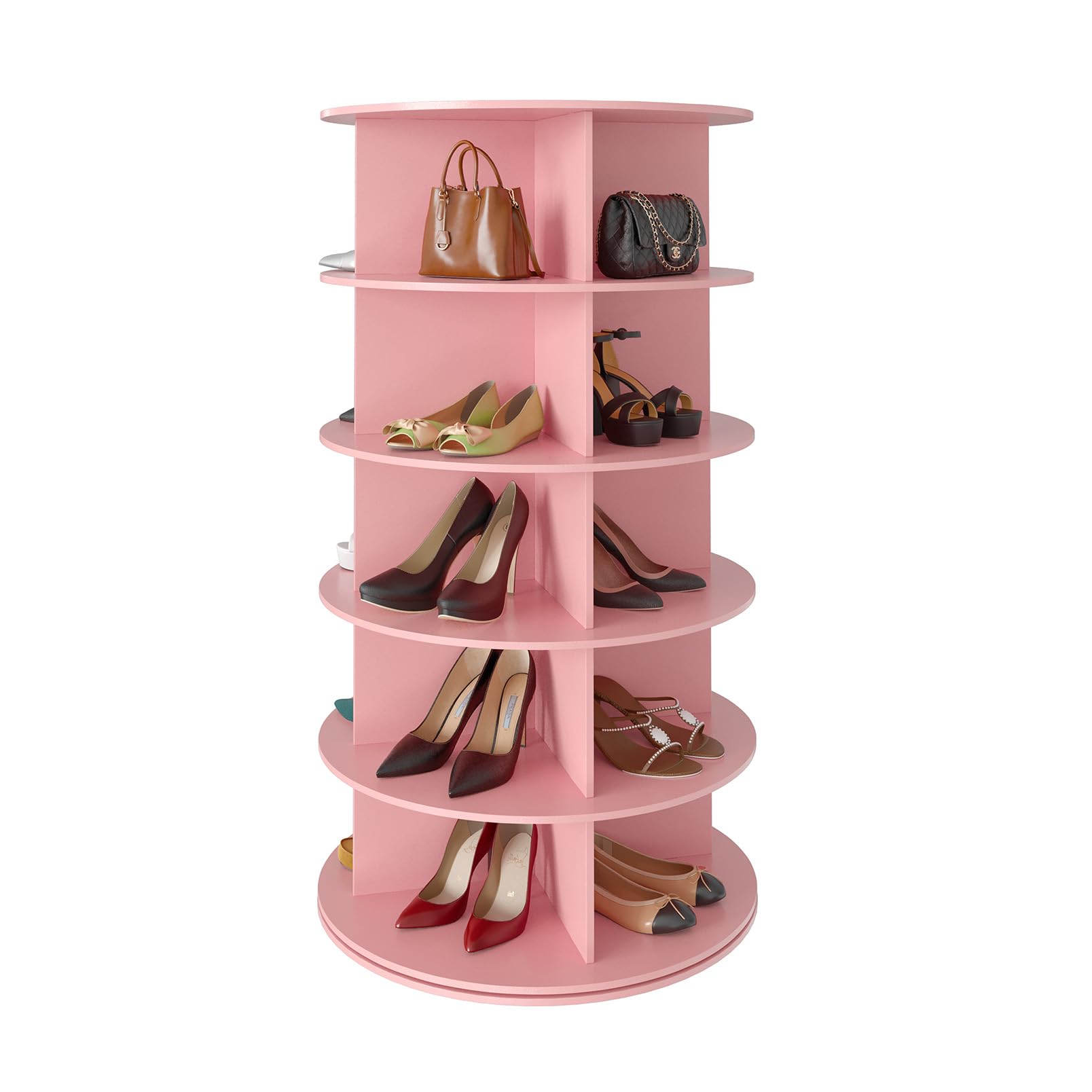 SpaceAid 7 Tier Rotating Shoe Rack Tower, Spinning Shoe Display Lazy Susan, Revolving 360 Shoe Rack Storage Round Carousel, Vertical Handbag Rotate Shoes Closet Organization (7-Tier White)