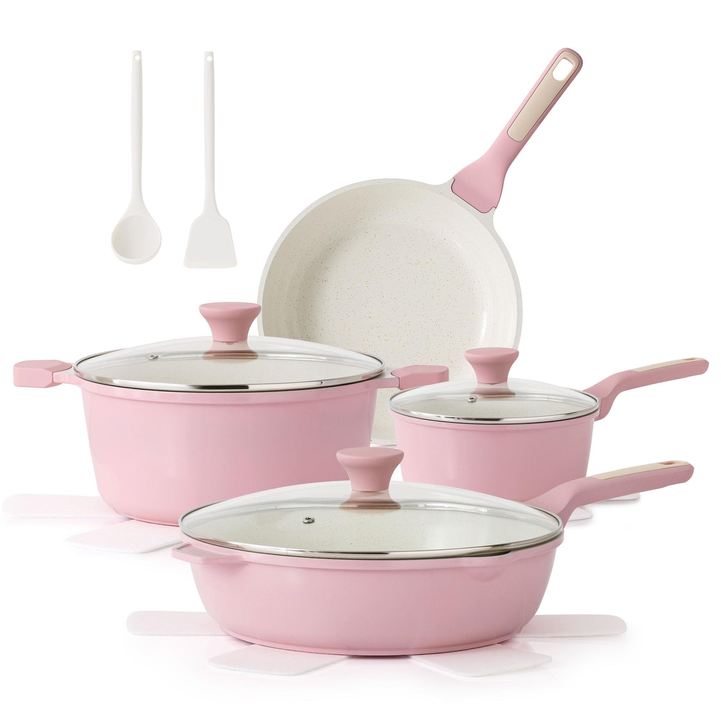 SENSARTE Nonstick Ceramic Cookware Set, 13-Piece Non-toxic Pots and Pans Set, Healthy Kitchen Cooking Set with Stay-Cool Handles, Silicone Tools and Pot Protectors, PFAS Free