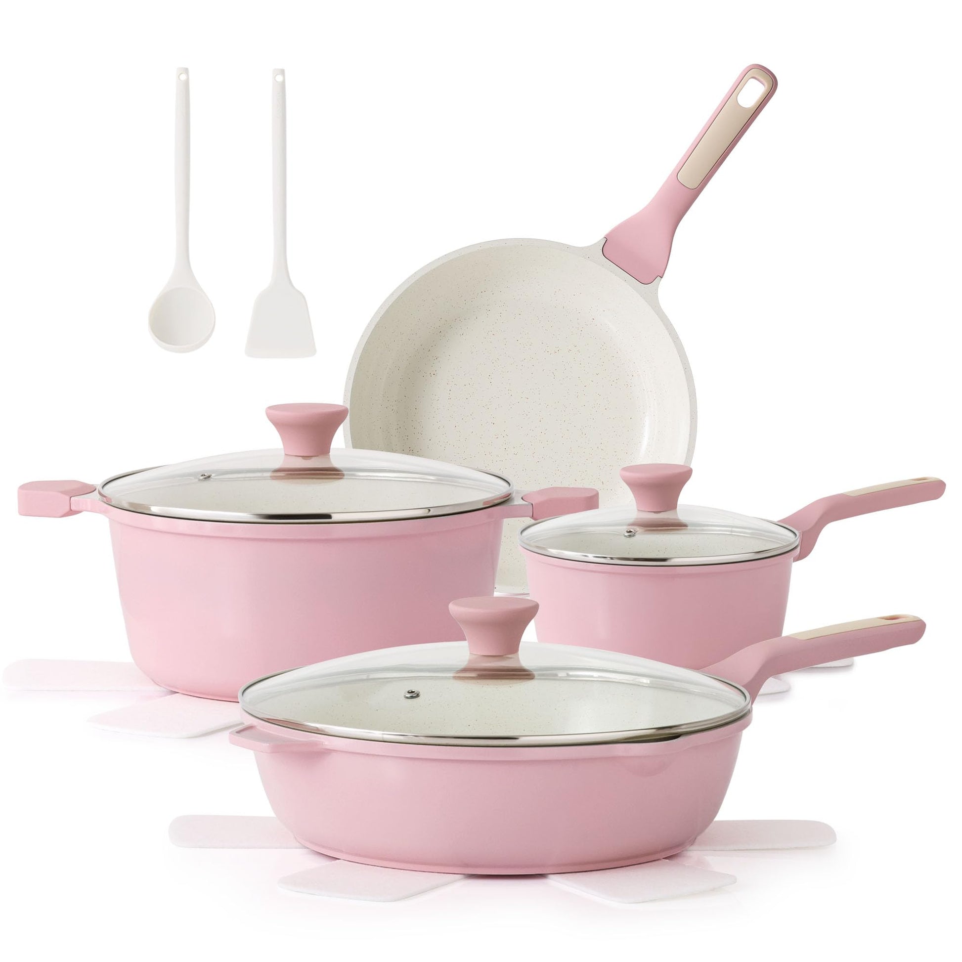 SENSARTE Nonstick Ceramic Cookware Set, 13-Piece Non-toxic Pots and Pans Set, Healthy Kitchen Cooking Set with Stay-Cool Handles, Silicone Tools and Pot Protectors, PFAS Free