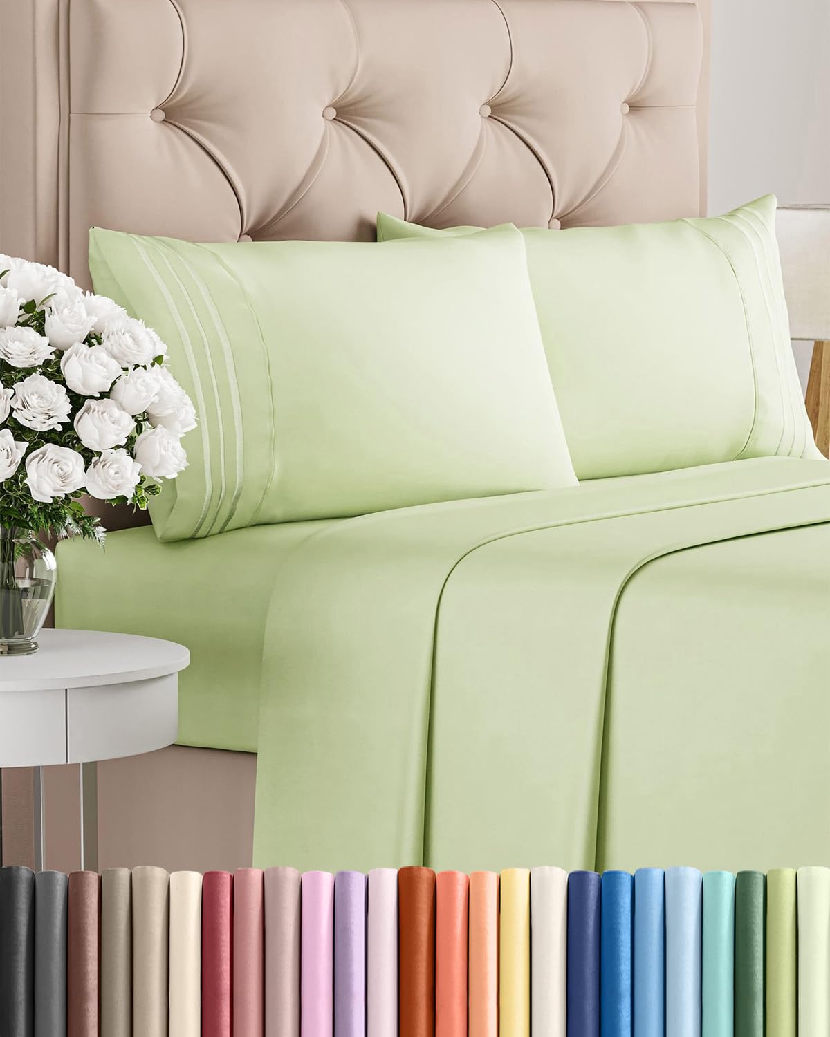 Full Size 4 Piece Sheet Set - Comfy Breathable & Cooling Sheets - Hotel Luxury Bed Sheets for Women & Men - Deep Pockets, Easy-Fit, Extra Soft and Wrinkle Free - Antique White Oeko-Tex Bed Sheet Set