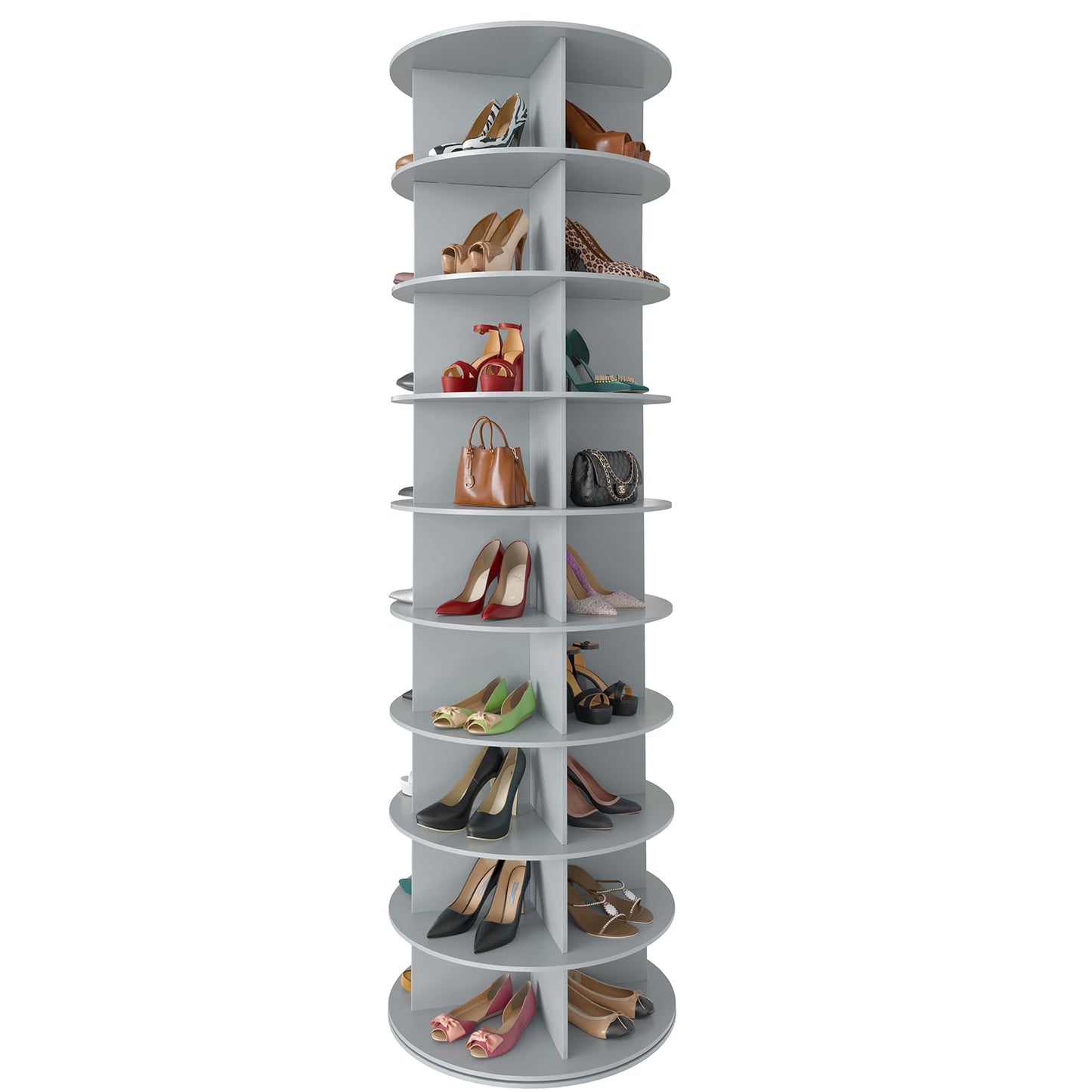 SpaceAid 7 Tier Rotating Shoe Rack Tower, Spinning Shoe Display Lazy Susan, Revolving 360 Shoe Rack Storage Round Carousel, Vertical Handbag Rotate Shoes Closet Organization (7-Tier White)