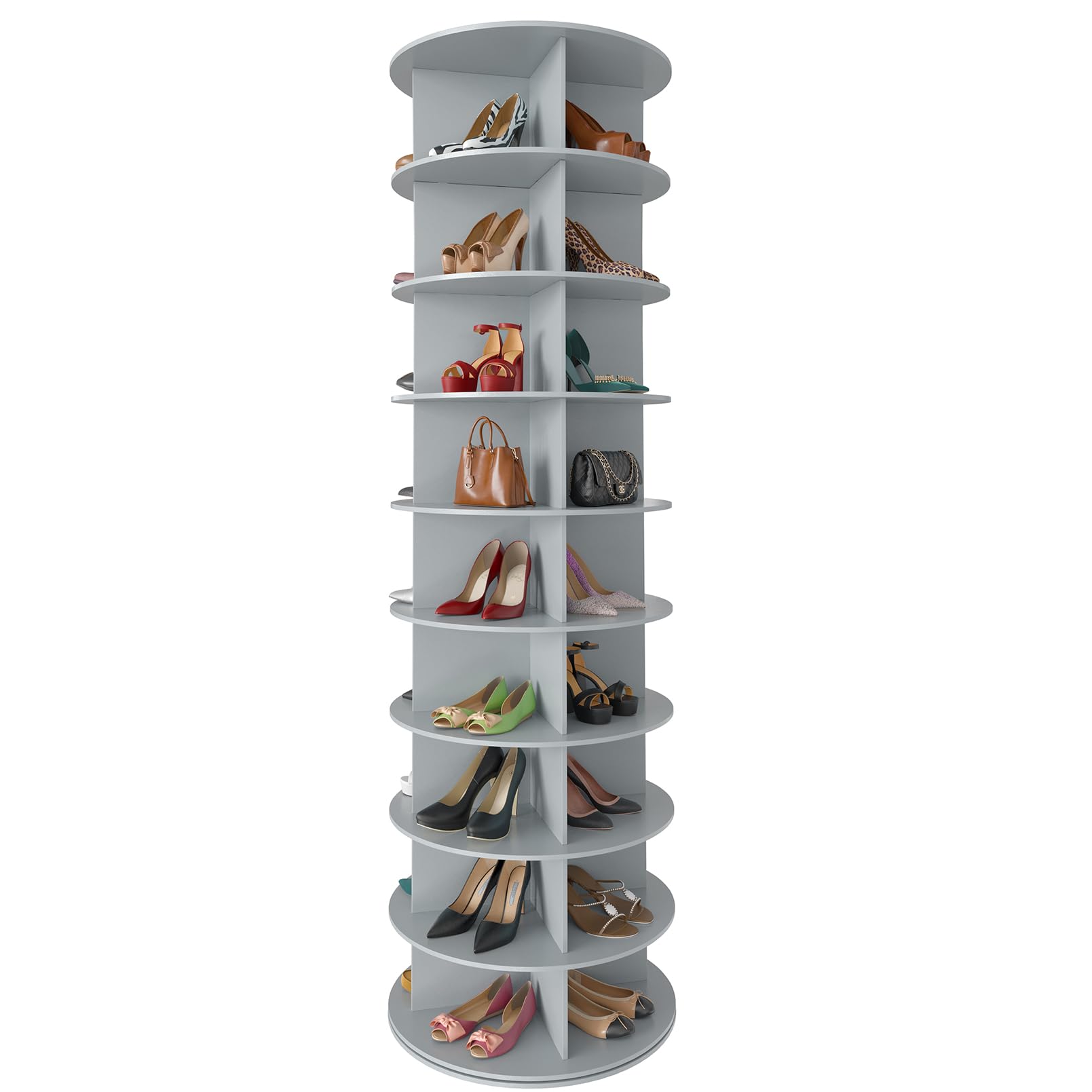SpaceAid 7 Tier Rotating Shoe Rack Tower, Spinning Shoe Display Lazy Susan, Revolving 360 Shoe Rack Storage Round Carousel, Vertical Handbag Rotate Shoes Closet Organization (7-Tier White)