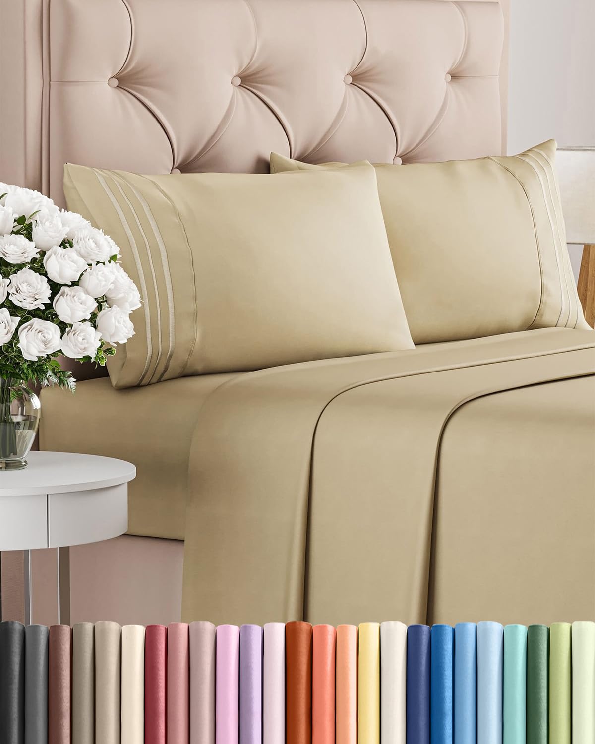 Full Size 4 Piece Sheet Set - Comfy Breathable & Cooling Sheets - Hotel Luxury Bed Sheets for Women & Men - Deep Pockets, Easy-Fit, Extra Soft and Wrinkle Free - Antique White Oeko-Tex Bed Sheet Set