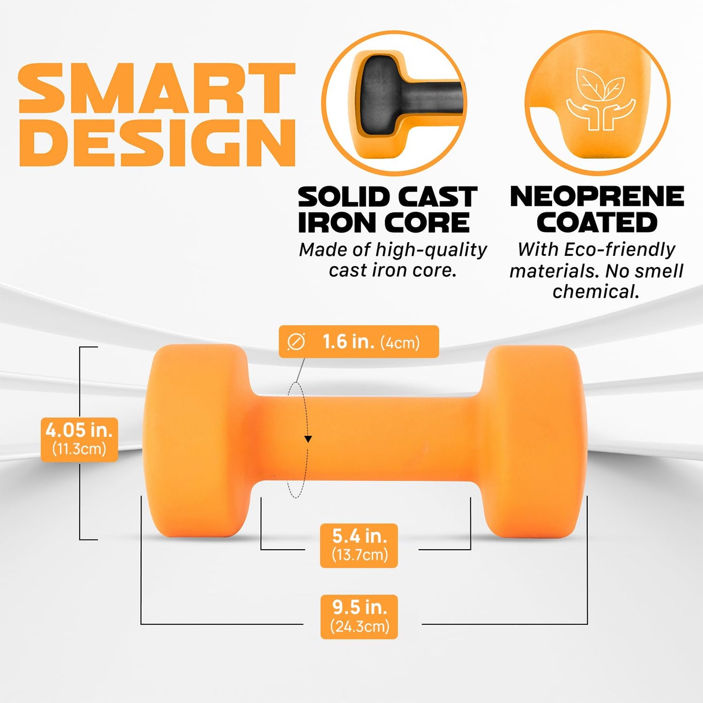 Yes4All Neoprene Coated Dumbbell Hand Weight Sets of 2 - Multiple Weight Options with 15 Colors, Anti-roll, Anti-Slip, Hexagon Shape, Dark Orange, 15 lb Pair