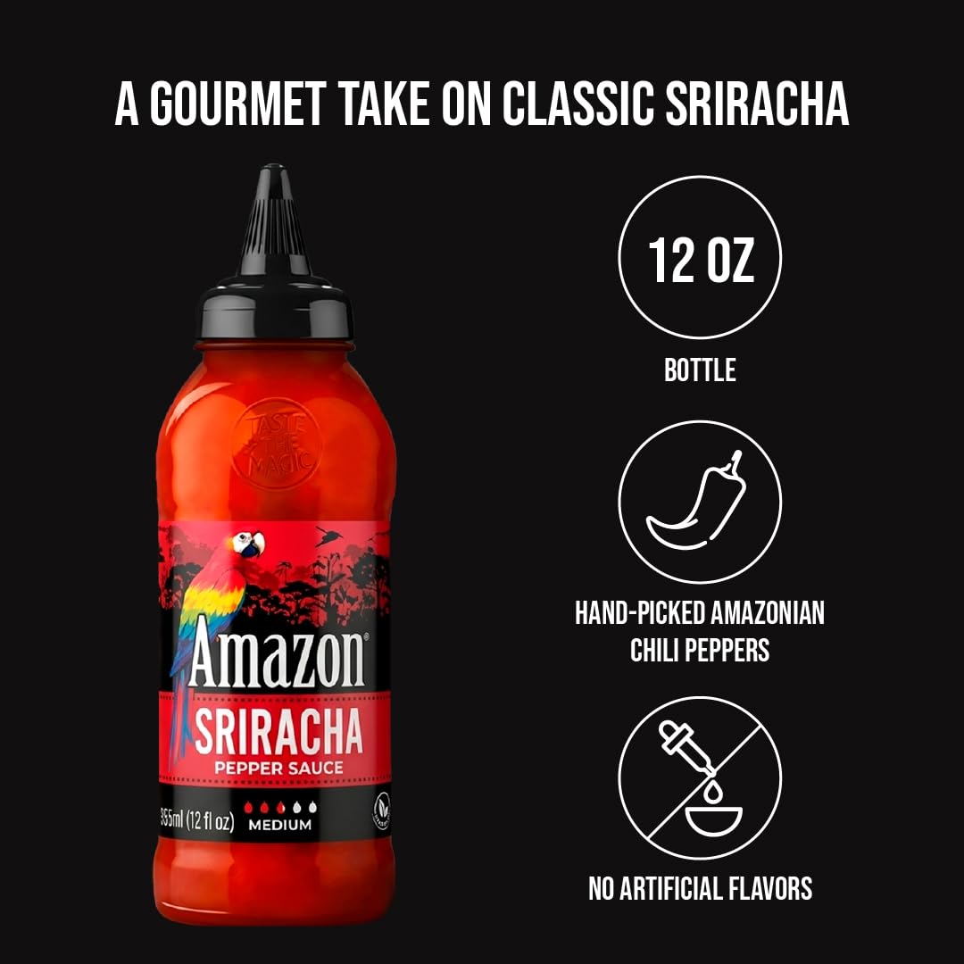 Amazon Sriracha Hot Sauce, Medium Spice, 12 oz (1 Pack)