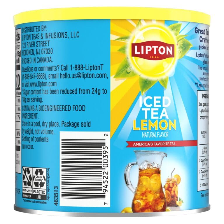 Lipton Reduced Sugar Iced Tea Mix, Lemon Flavor, Makes 10 Quarts (Pack of 6)