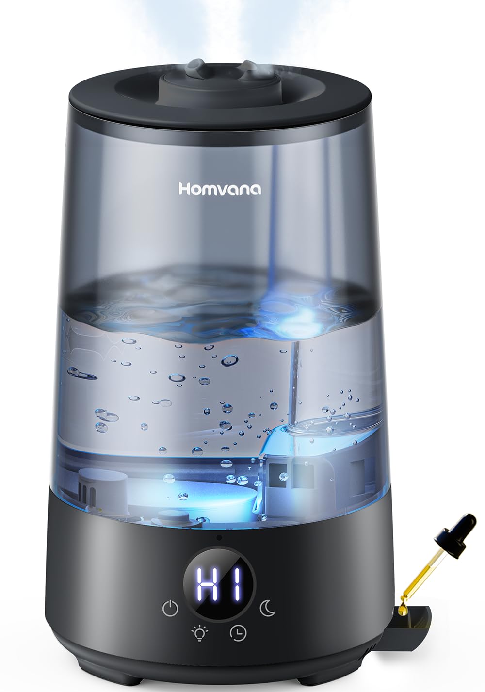 Homvana 3.6L Top-Fill Cool Mist Humidifiers for Bedroom, Large Room & Plants, 23dB Ultra-Quiet, Easy-to-Clean 2-in-1 Baby Humidifier & Oil Diffuser for Congestion Relief, Lasts Up to 4 Nights (Grey)