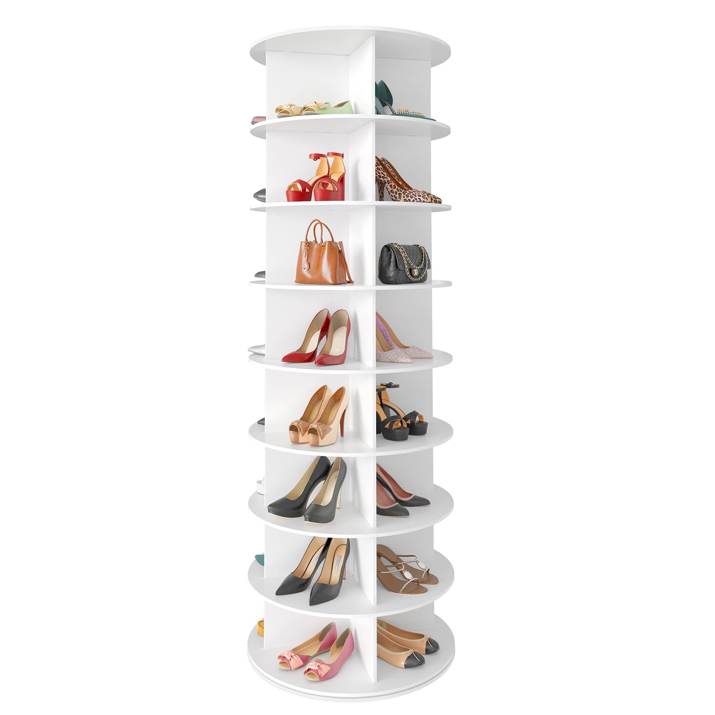 SpaceAid 7 Tier Rotating Shoe Rack Tower, Spinning Shoe Display Lazy Susan, Revolving 360 Shoe Rack Storage Round Carousel, Vertical Handbag Rotate Shoes Closet Organization (7-Tier White)