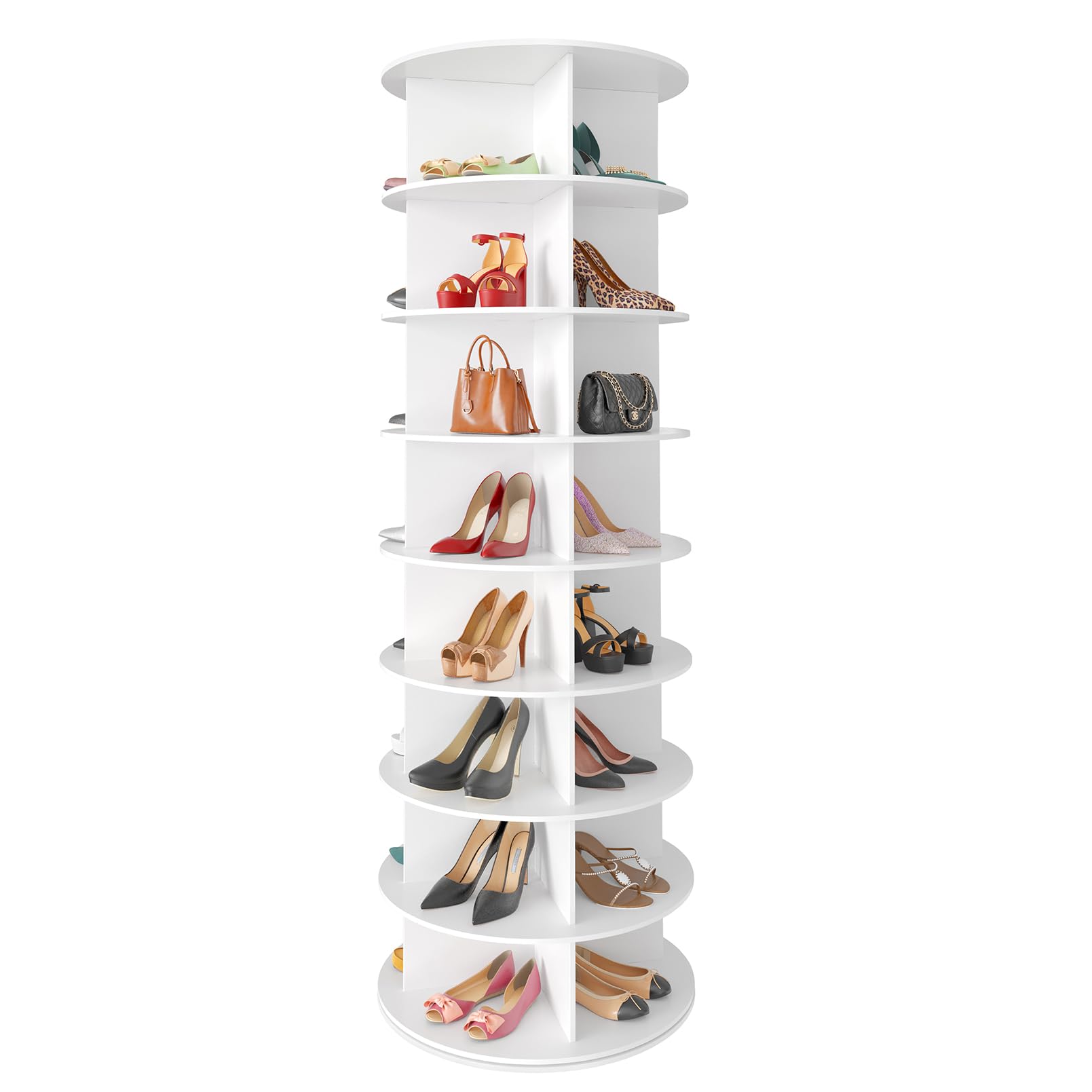 SpaceAid 7 Tier Rotating Shoe Rack Tower, Spinning Shoe Display Lazy Susan, Revolving 360 Shoe Rack Storage Round Carousel, Vertical Handbag Rotate Shoes Closet Organization (7-Tier White)