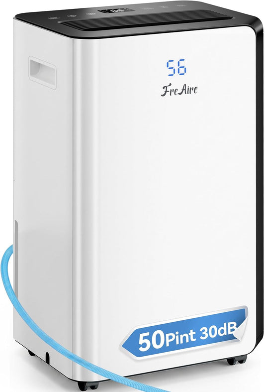FreAire 54Pint Dehumidifier for 4500Sq.Ft, Compressor Dehumidifiers for Home, Front Humidity Value Display&Quiet Dehumidifier for Basement, Bedroom, Bathroom, with Drain Hose, 1.13 Gallon Water Tank