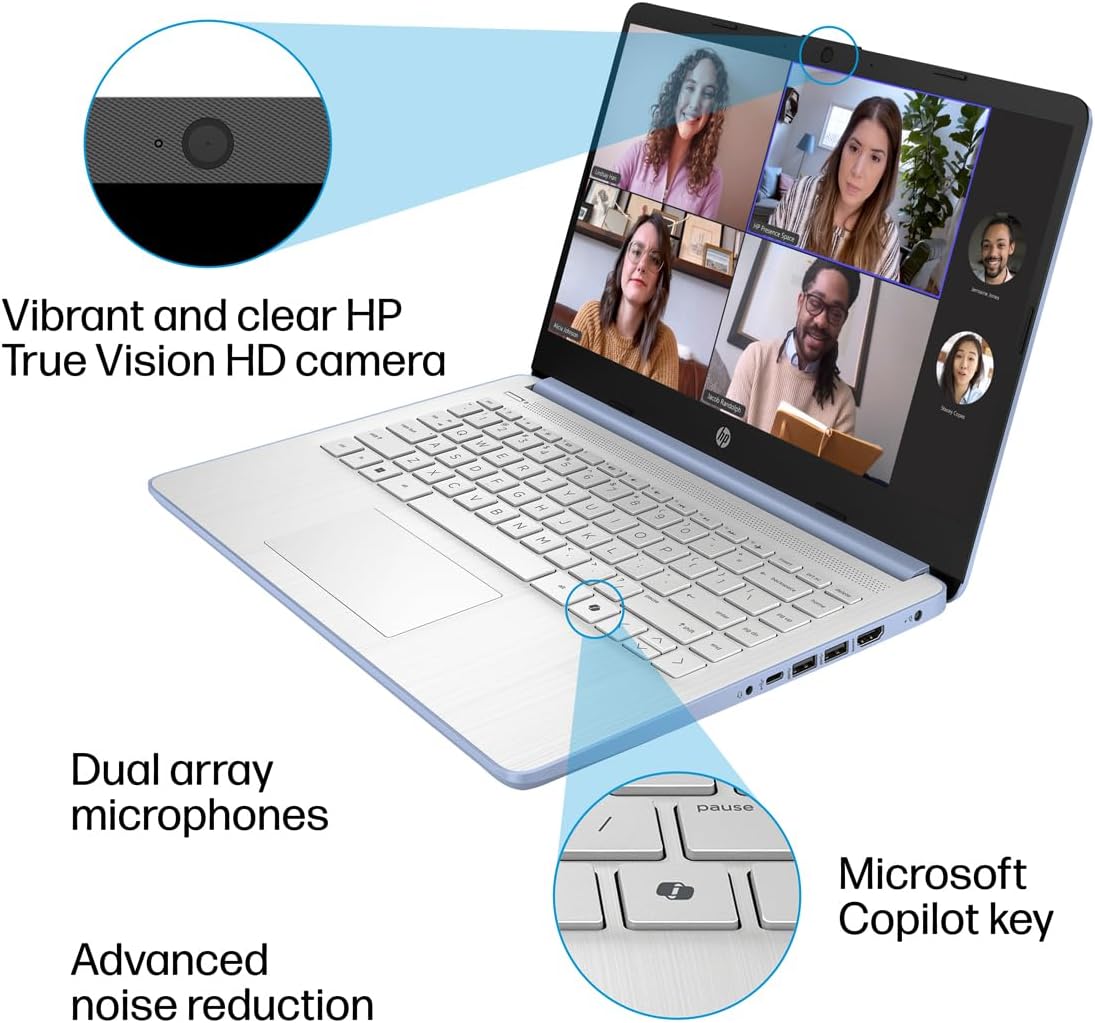 HP Essential Laptop Computer for Student Daily Study, Microsoft Office 365, Intel N150, 4GB RAM, 128GB Storage, Long Battery Life & Fast Charging, Windows 11 Home, Type-C Hub, Sky Blue