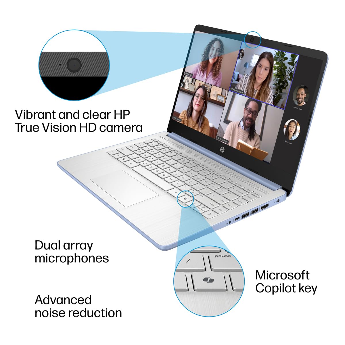 HP Essential Laptop Computer for Student Daily Study, Microsoft Office 365, Intel N150, 4GB RAM, 128GB Storage, Long Battery Life & Fast Charging, Windows 11 Home, Type-C Hub, Sky Blue
