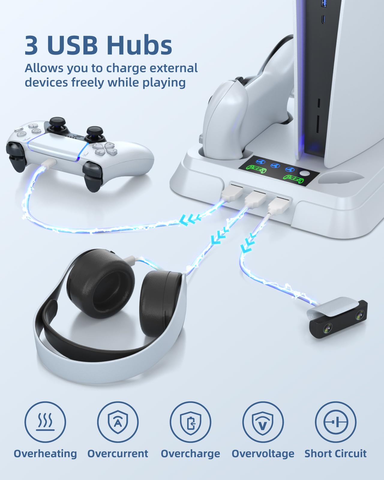 Lictin Cooling Station and Console Stand for PS5/Pro/Slim, Controller Charging Station for PlayStation 5 Console, PS 5 Stand with Controller Charger for Disc & Digital, PS5 Holder with Cooling Fan