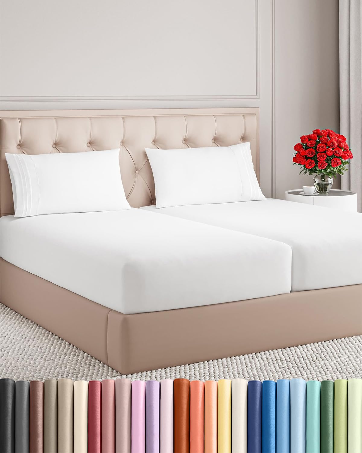 Full Size 4 Piece Sheet Set - Comfy Breathable & Cooling Sheets - Hotel Luxury Bed Sheets for Women & Men - Deep Pockets, Easy-Fit, Extra Soft and Wrinkle Free - Antique White Oeko-Tex Bed Sheet Set