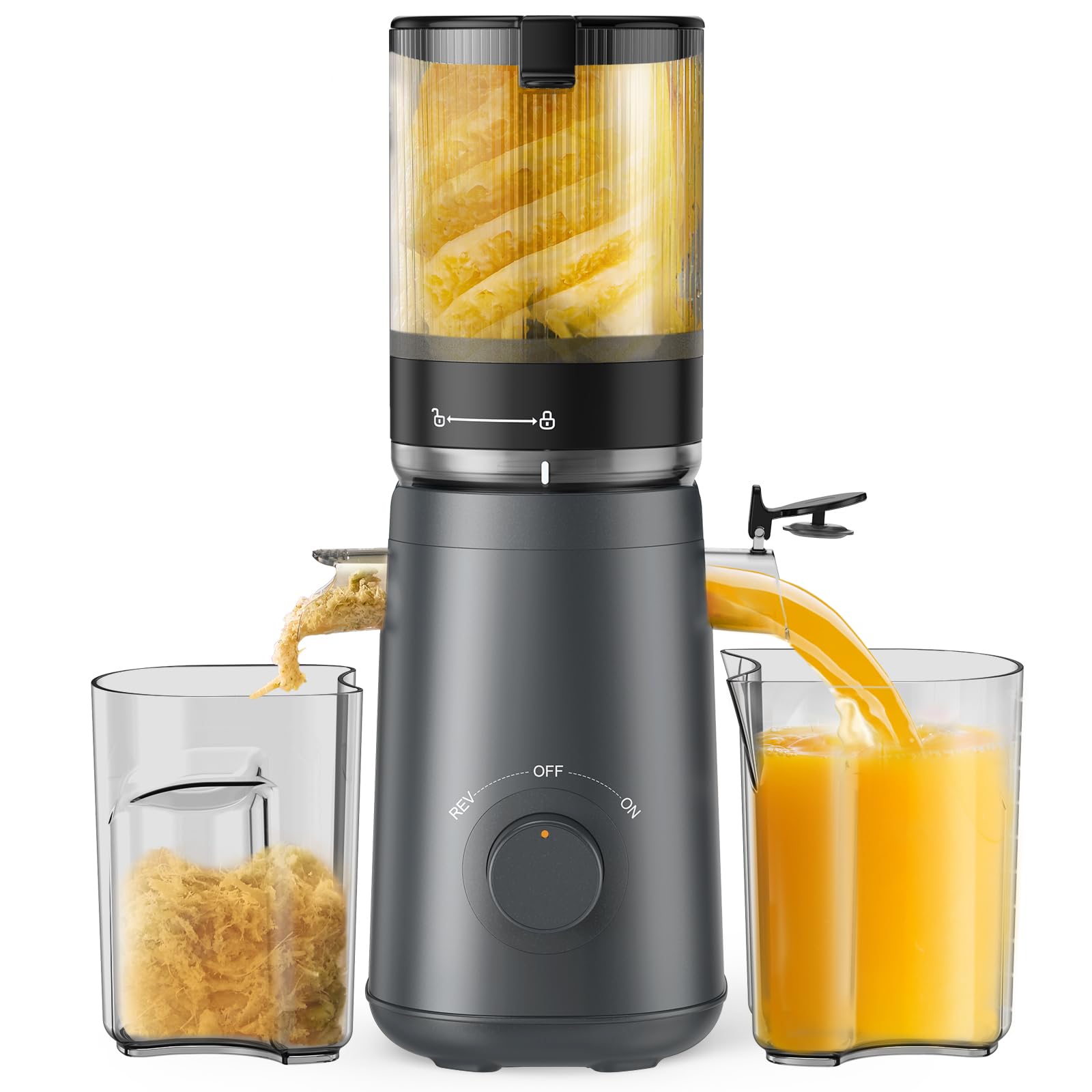 TUUMIIST Cold Press Juicer Machine, 5.8 Inch Extra Large Feed Chute for Whole Fruits, Easy to Clean Slow Juicer, High Yield, BPA Free - Classic White